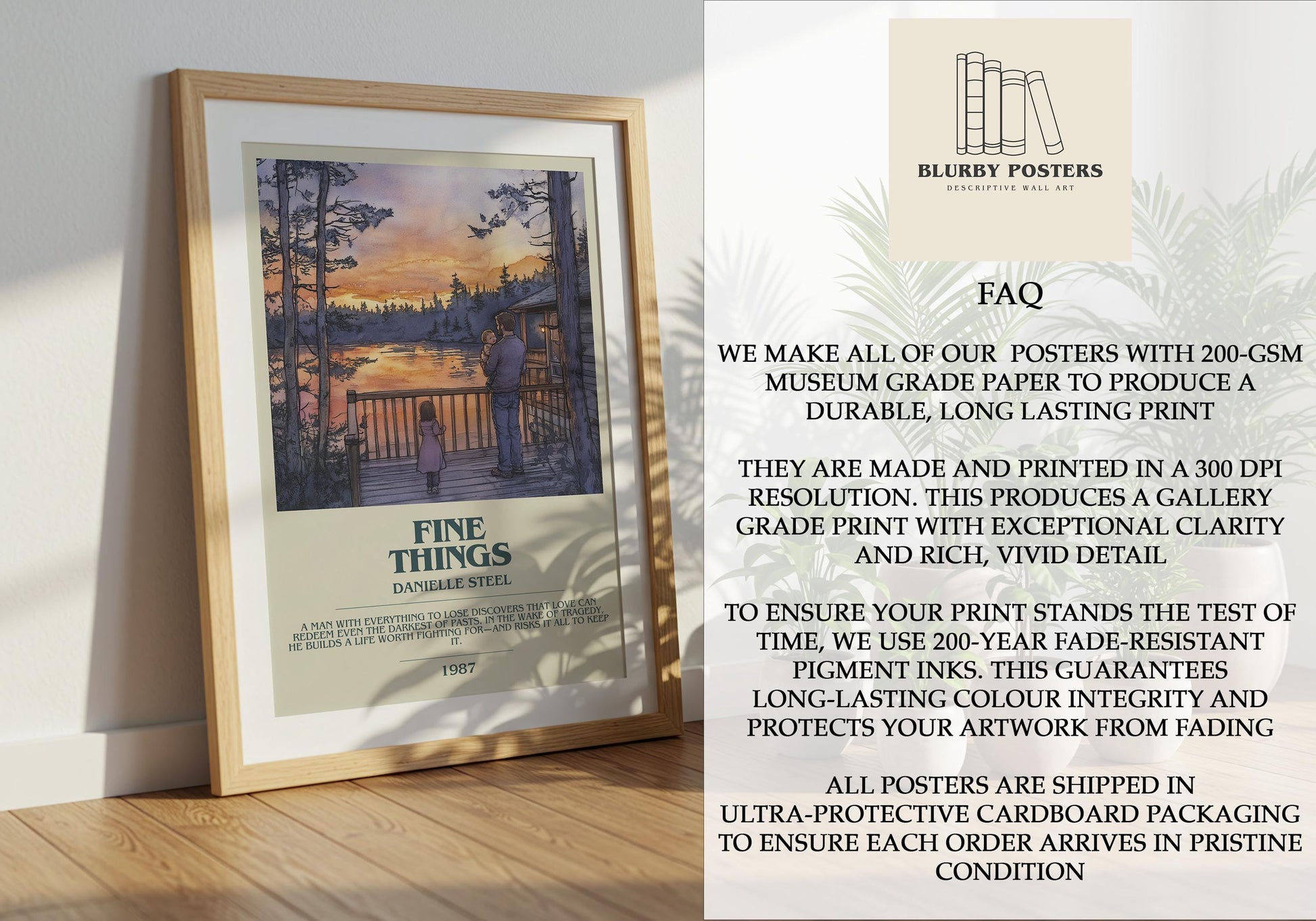Fine Things by Danielle Steel Descriptive Poster Print. Free Delivery Wall Art Author & Blurb Book Artwork Novel
