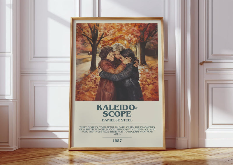 Kaleidoscope bookish print in frame leaning in hallway – romance wall art
