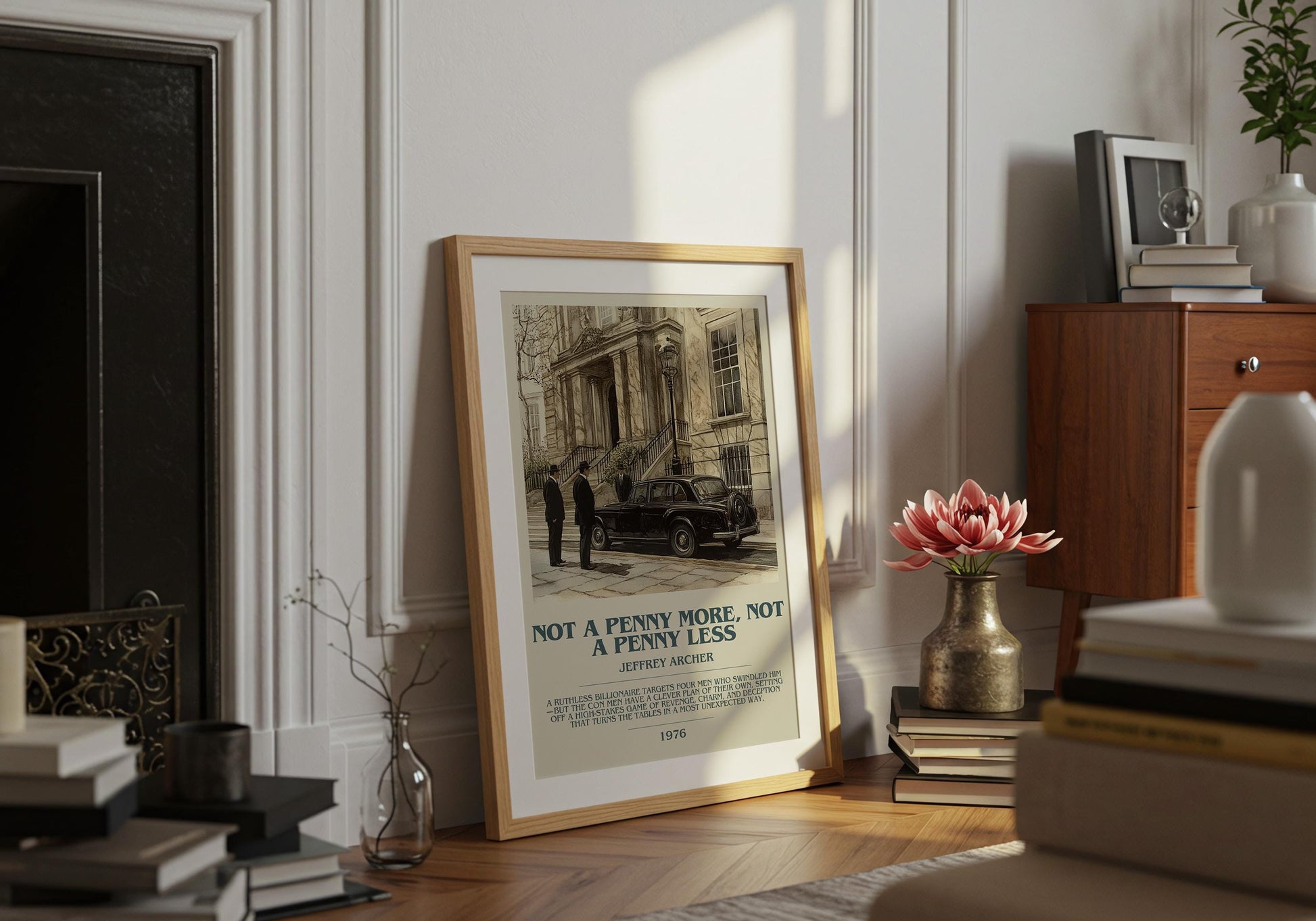 Not A Penny More, Not A Penny Less by Jeffrey Archer Descriptive Poster Print. Free Delivery Wall Art Author & Blurb Book Artwork Novel