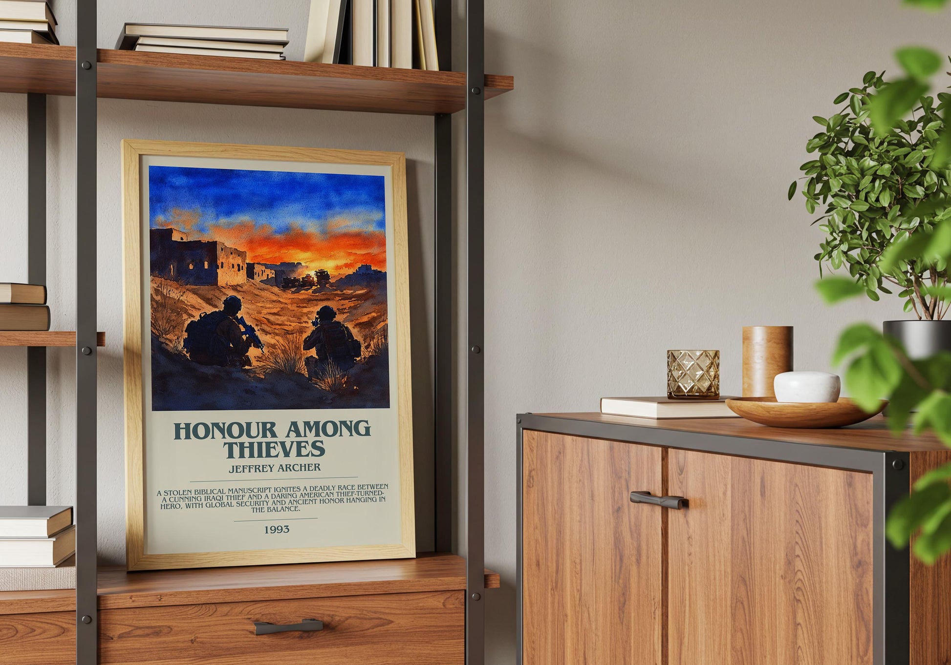 Honour Among Thieves by Jeffrey Archer Descriptive Poster Print. Free Delivery Wall Art Author & Blurb Book Artwork Novel