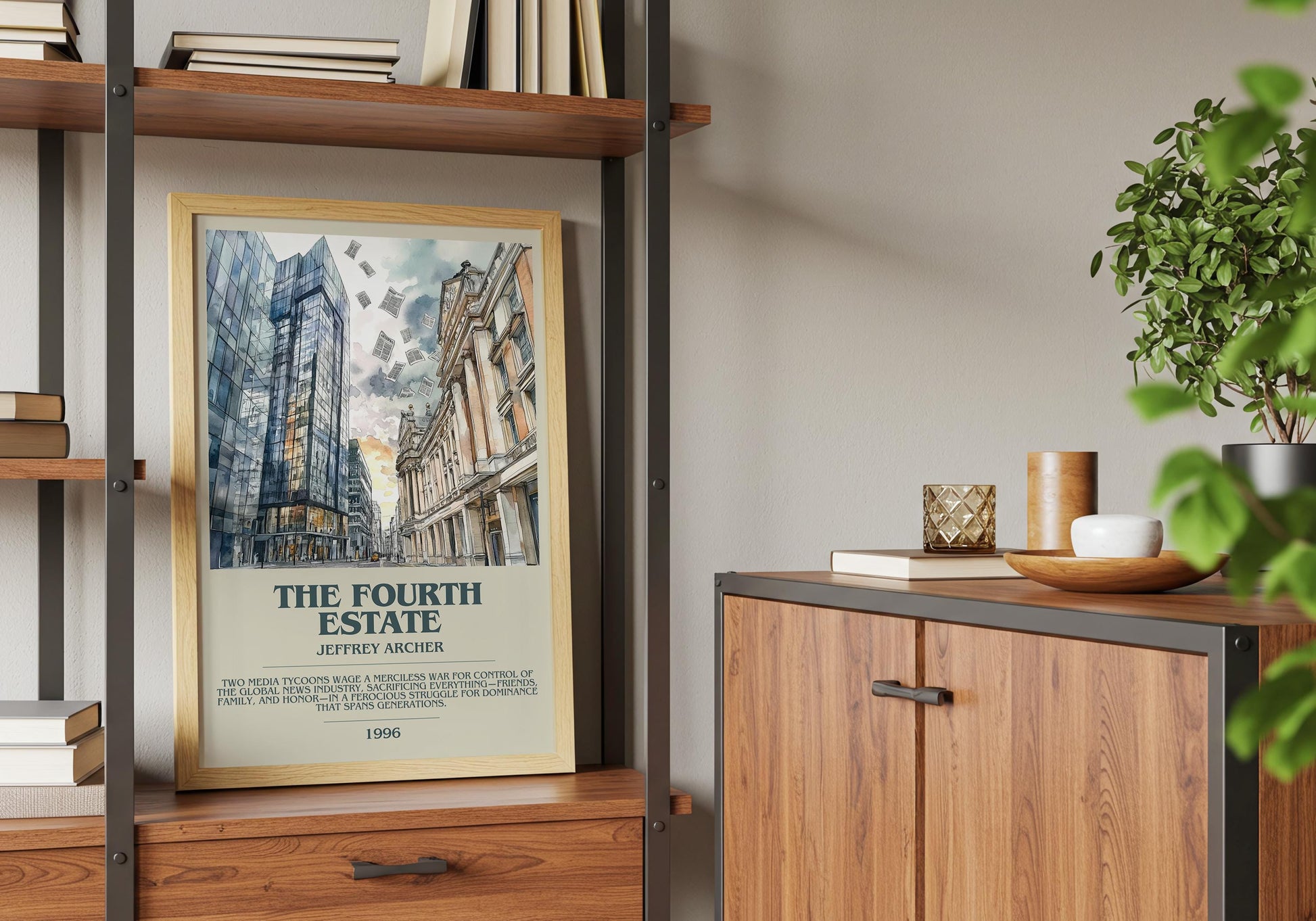 The Fourth Estate by Jeffrey Archer Descriptive Poster Print. Free Delivery Wall Art Author & Blurb Book Artwork Novel