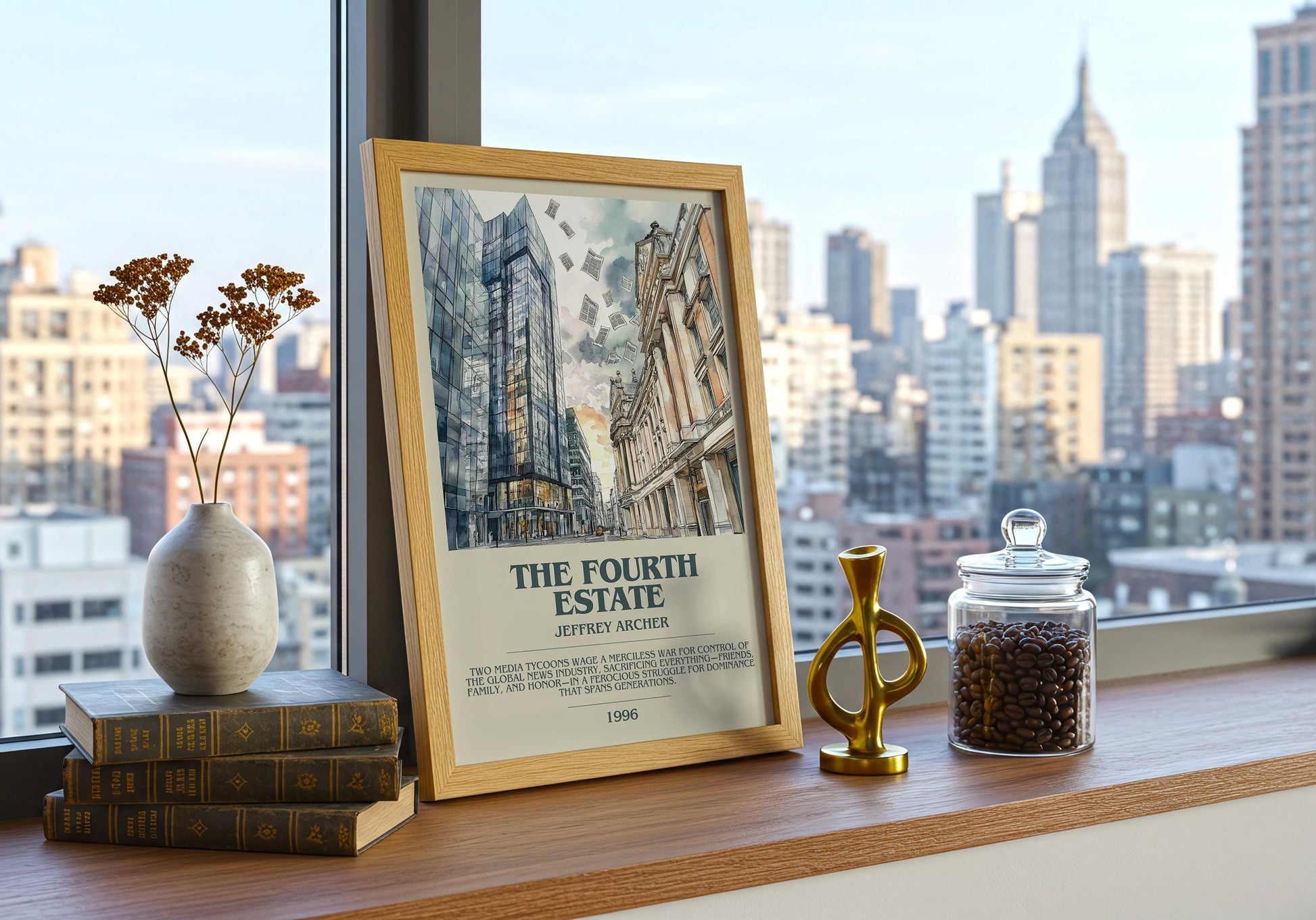 The Fourth Estate by Jeffrey Archer Descriptive Poster Print. Free Delivery Wall Art Author & Blurb Book Artwork Novel