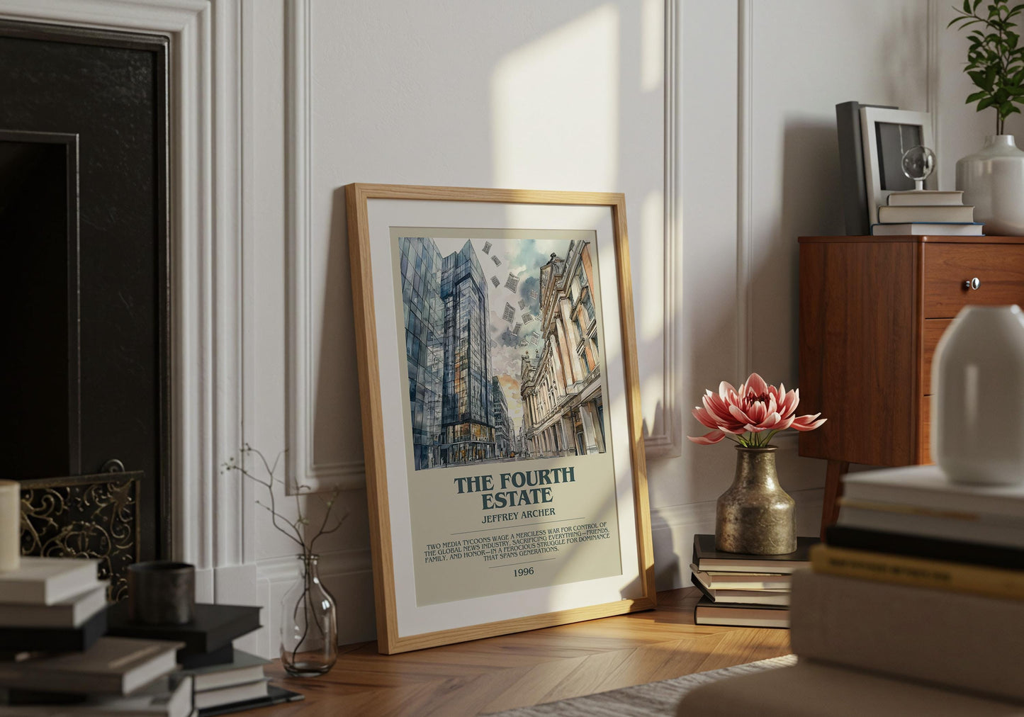 The Fourth Estate by Jeffrey Archer Descriptive Poster Print. Free Delivery Wall Art Author & Blurb Book Artwork Novel