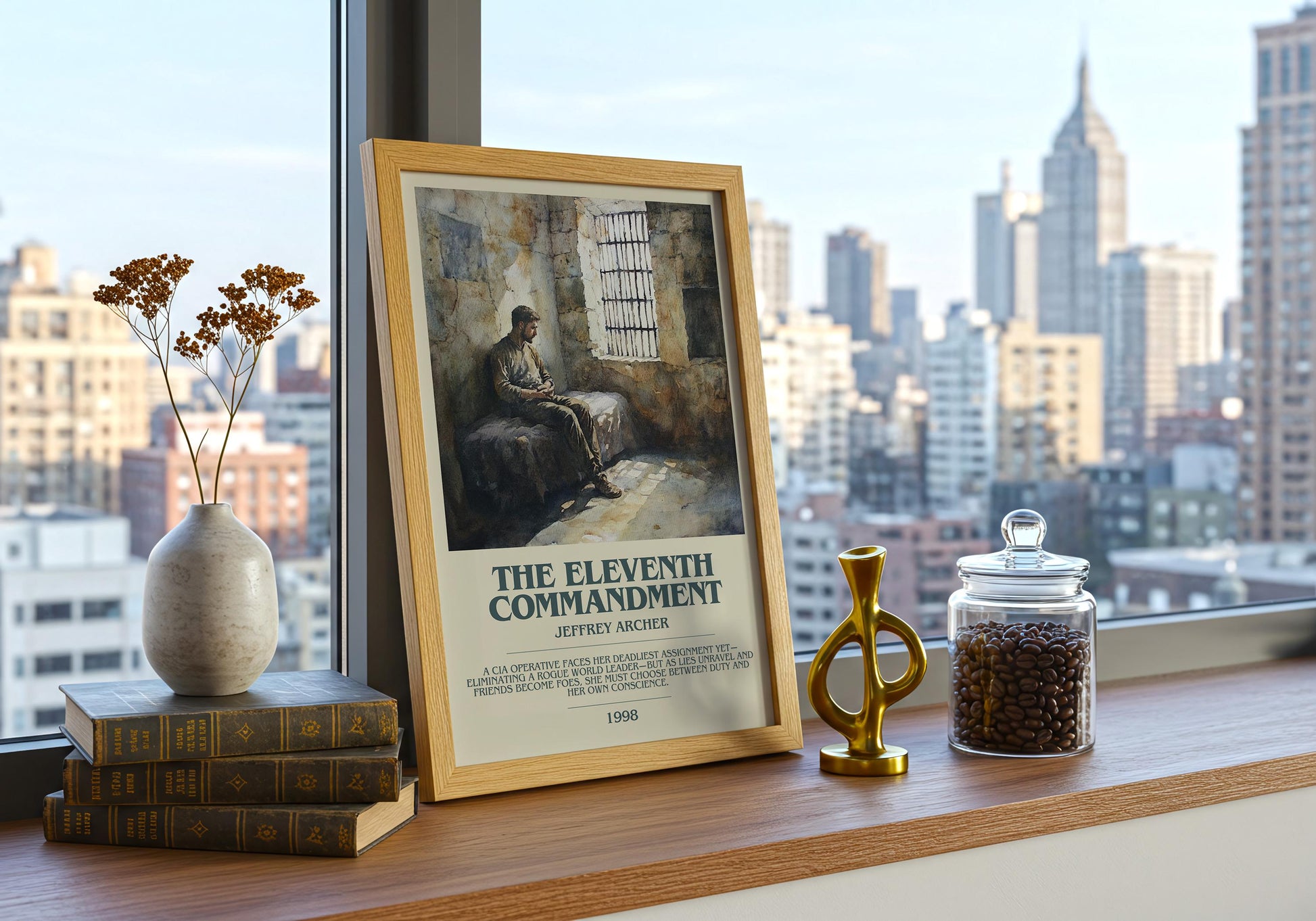 The Eleventh Commandment by Jeffrey Archer Descriptive Poster Print. Free Delivery Wall Art Author & Blurb Book Artwork Novel
