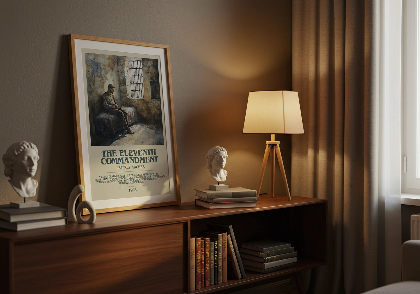 The Eleventh Commandment by Jeffrey Archer Descriptive Poster Print. Free Delivery Wall Art Author & Blurb Book Artwork Novel