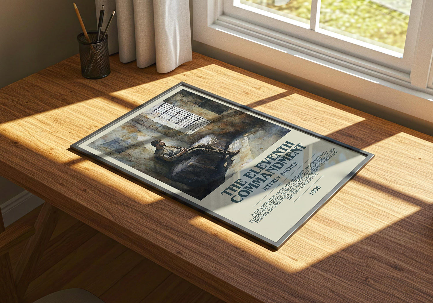 The Eleventh Commandment by Jeffrey Archer Descriptive Poster Print. Free Delivery Wall Art Author & Blurb Book Artwork Novel