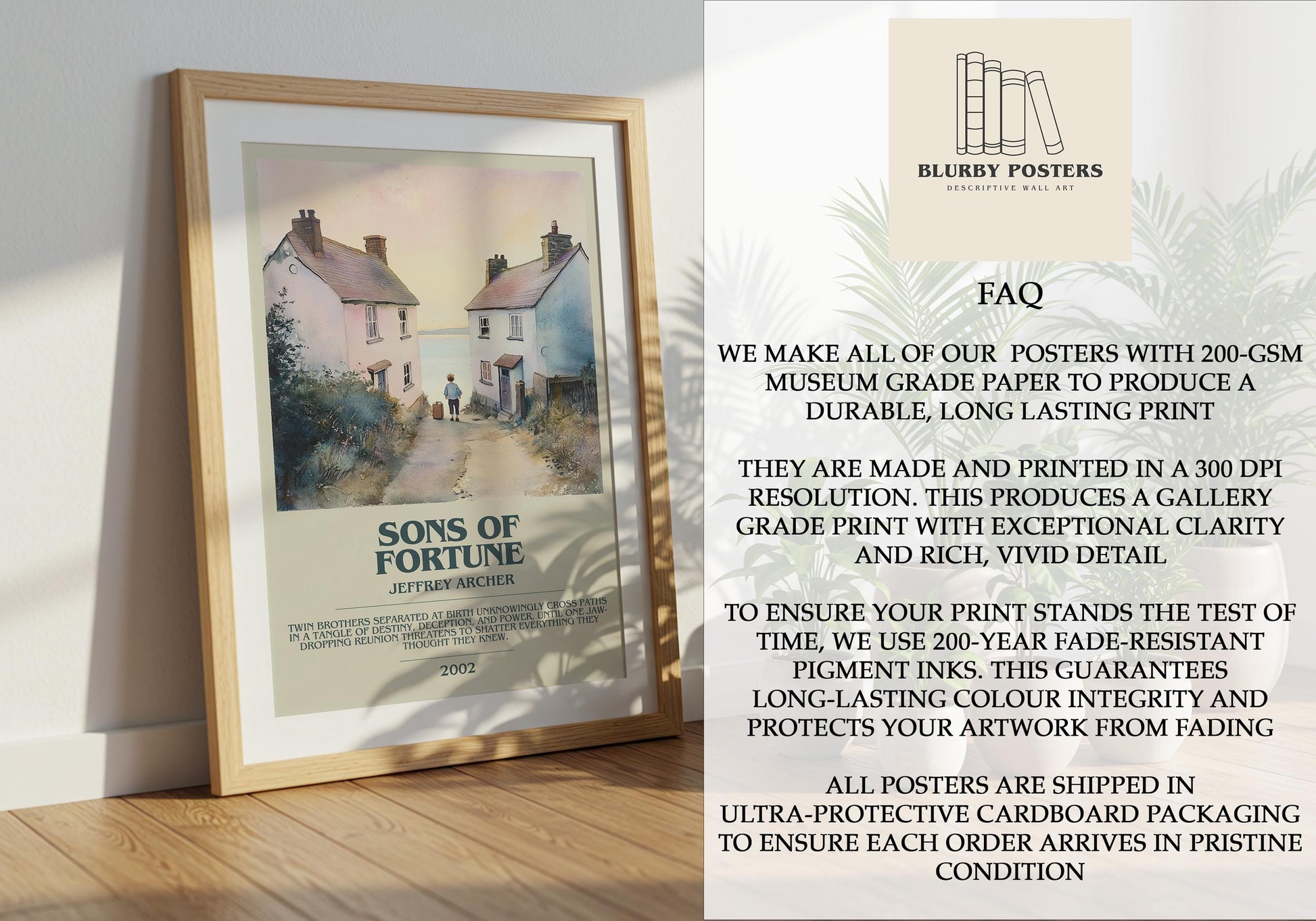 Sons Of Fortune by Jeffrey Archer Descriptive Poster Print. Free Delivery Wall Art Author & Blurb Book Artwork Novel