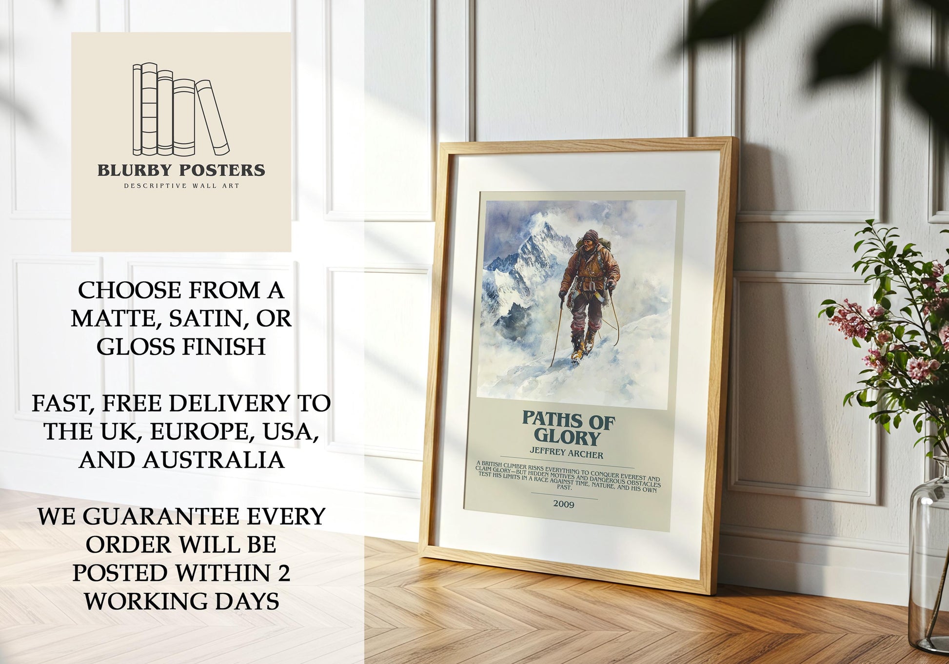 Paths Of Glory by Jeffrey Archer Descriptive Poster Print. Free Delivery Wall Art Author & Blurb Book Artwork Novel