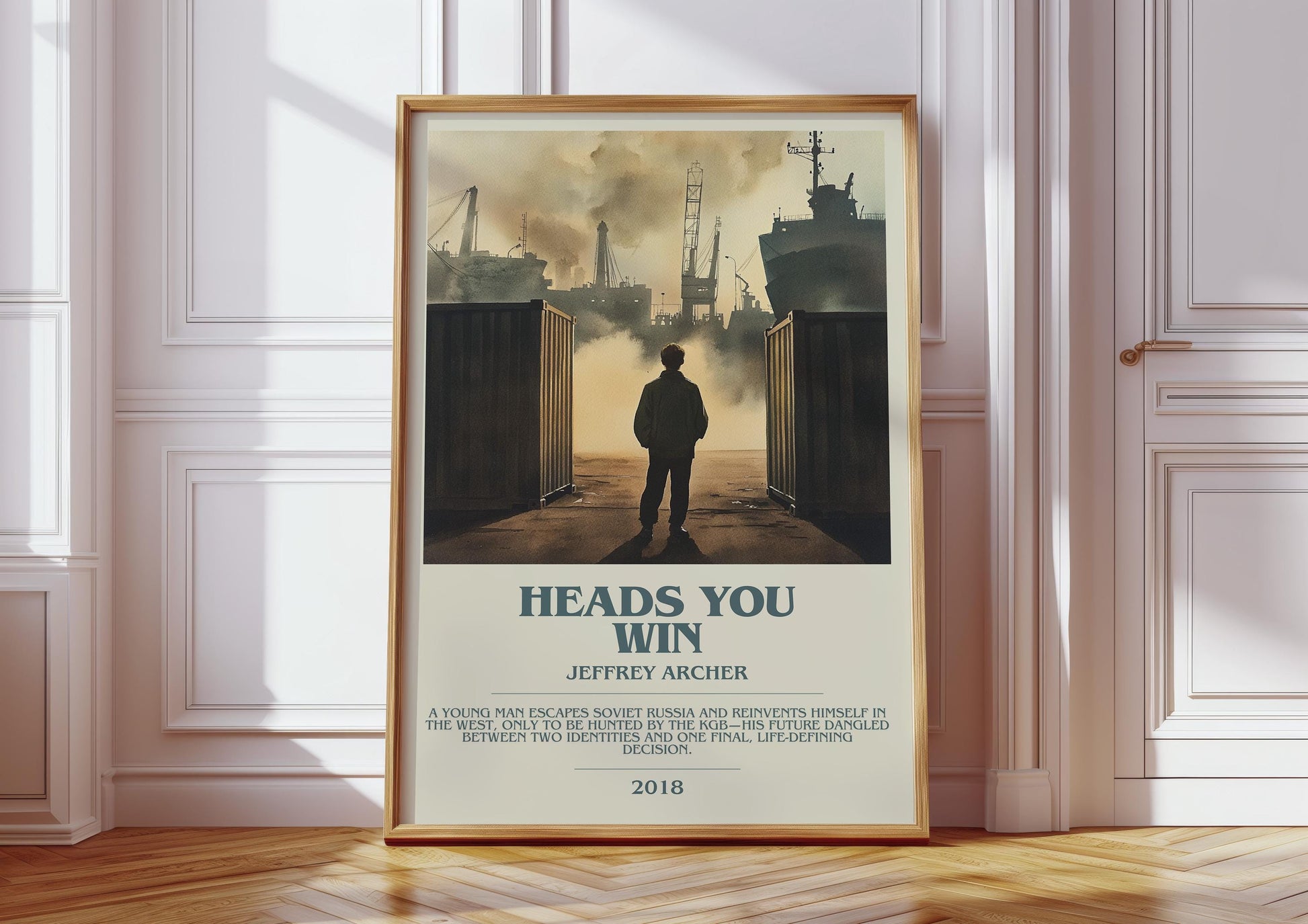 Heads You Win by Jeffrey Archer Descriptive Poster Print. Free Delivery Wall Art Author & Blurb Book Artwork Novel