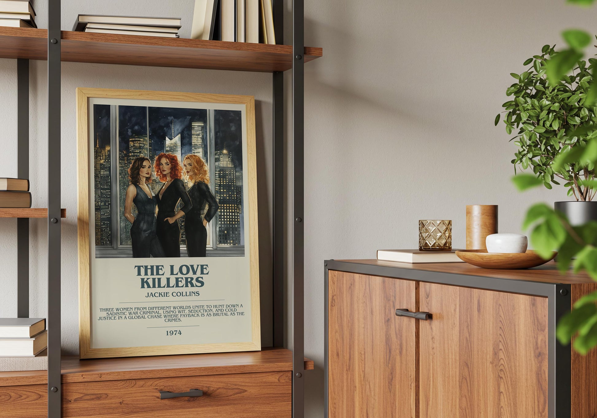 The Love Killers by Jackie Collins Descriptive Poster Print. Free Delivery Wall Art Author & Blurb Book Artwork Novel
