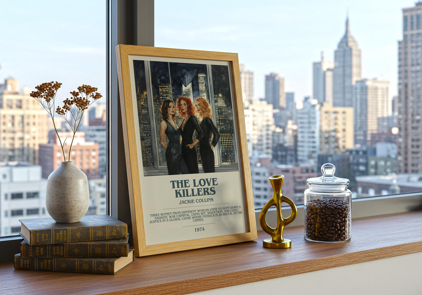 The Love Killers by Jackie Collins Descriptive Poster Print. Free Delivery Wall Art Author & Blurb Book Artwork Novel