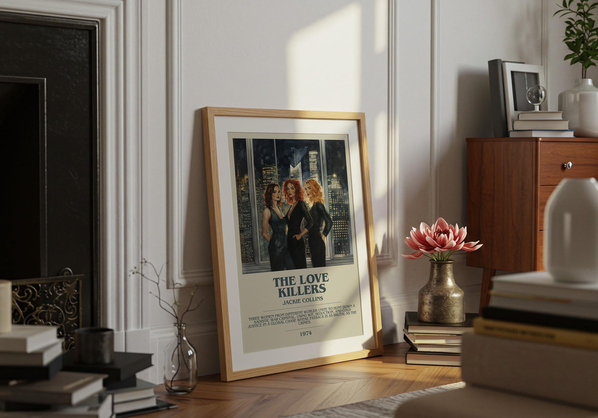 The Love Killers by Jackie Collins Descriptive Poster Print. Free Delivery Wall Art Author & Blurb Book Artwork Novel