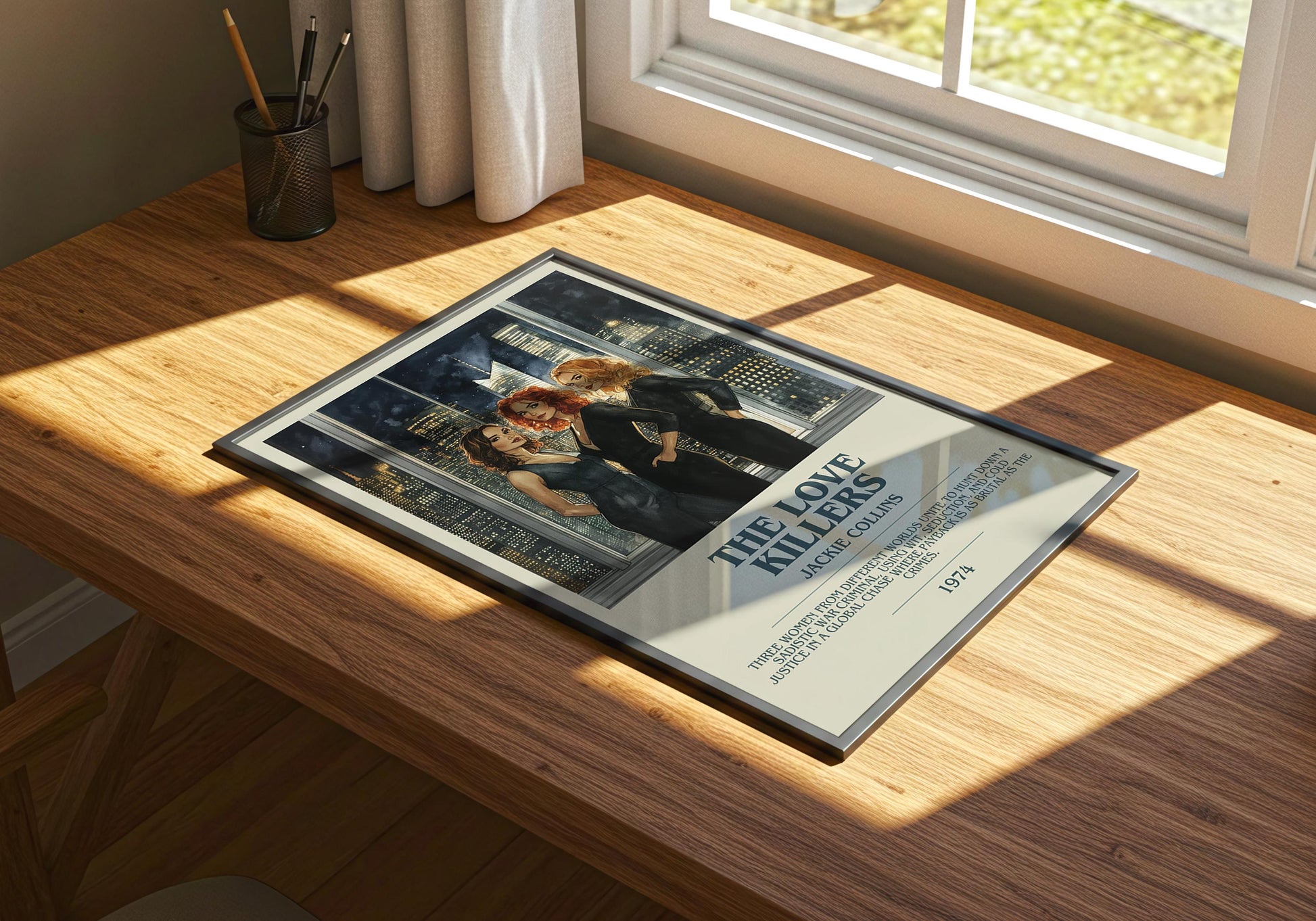 The Love Killers by Jackie Collins Descriptive Poster Print. Free Delivery Wall Art Author & Blurb Book Artwork Novel