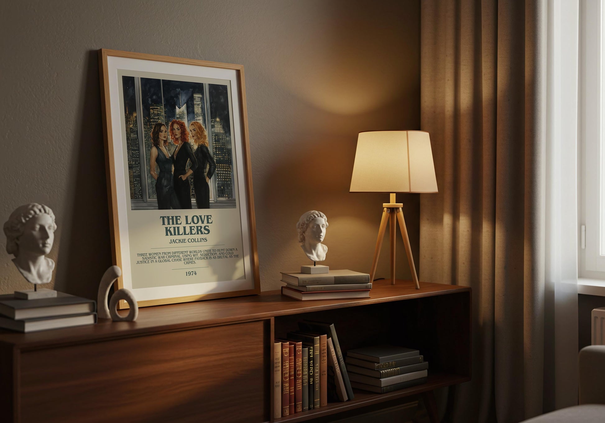 The Love Killers by Jackie Collins Descriptive Poster Print. Free Delivery Wall Art Author & Blurb Book Artwork Novel