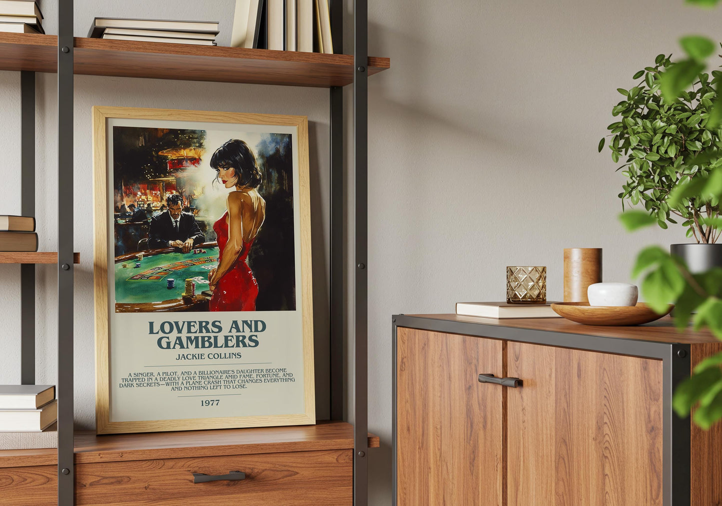 Lovers and Gamblers by Jackie Collins Descriptive Poster Print. Free Delivery Wall Art Author & Blurb Book Artwork Novel