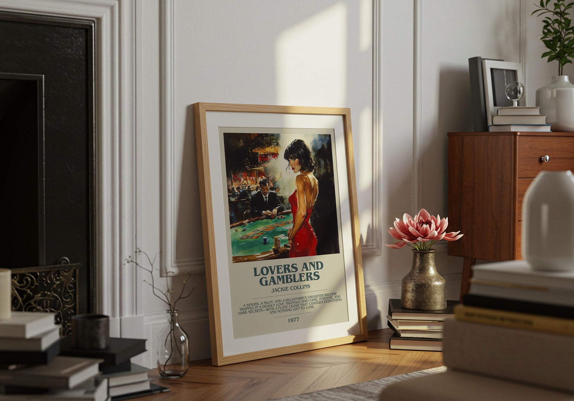 Lovers and Gamblers by Jackie Collins Descriptive Poster Print. Free Delivery Wall Art Author & Blurb Book Artwork Novel