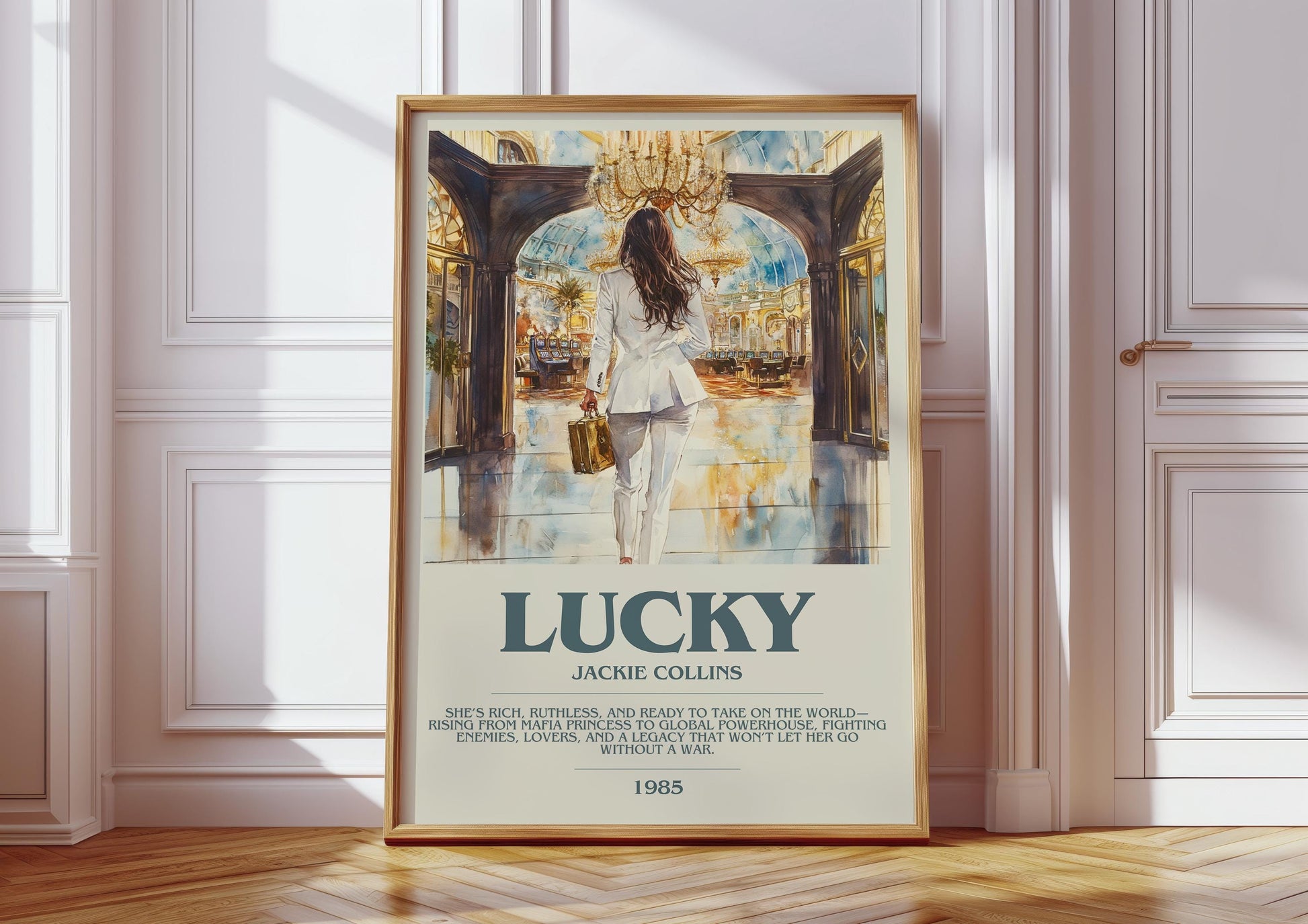 Lucky by Jackie Collins Descriptive Poster Print. Free Delivery Wall Art Author & Blurb Book Artwork Novel