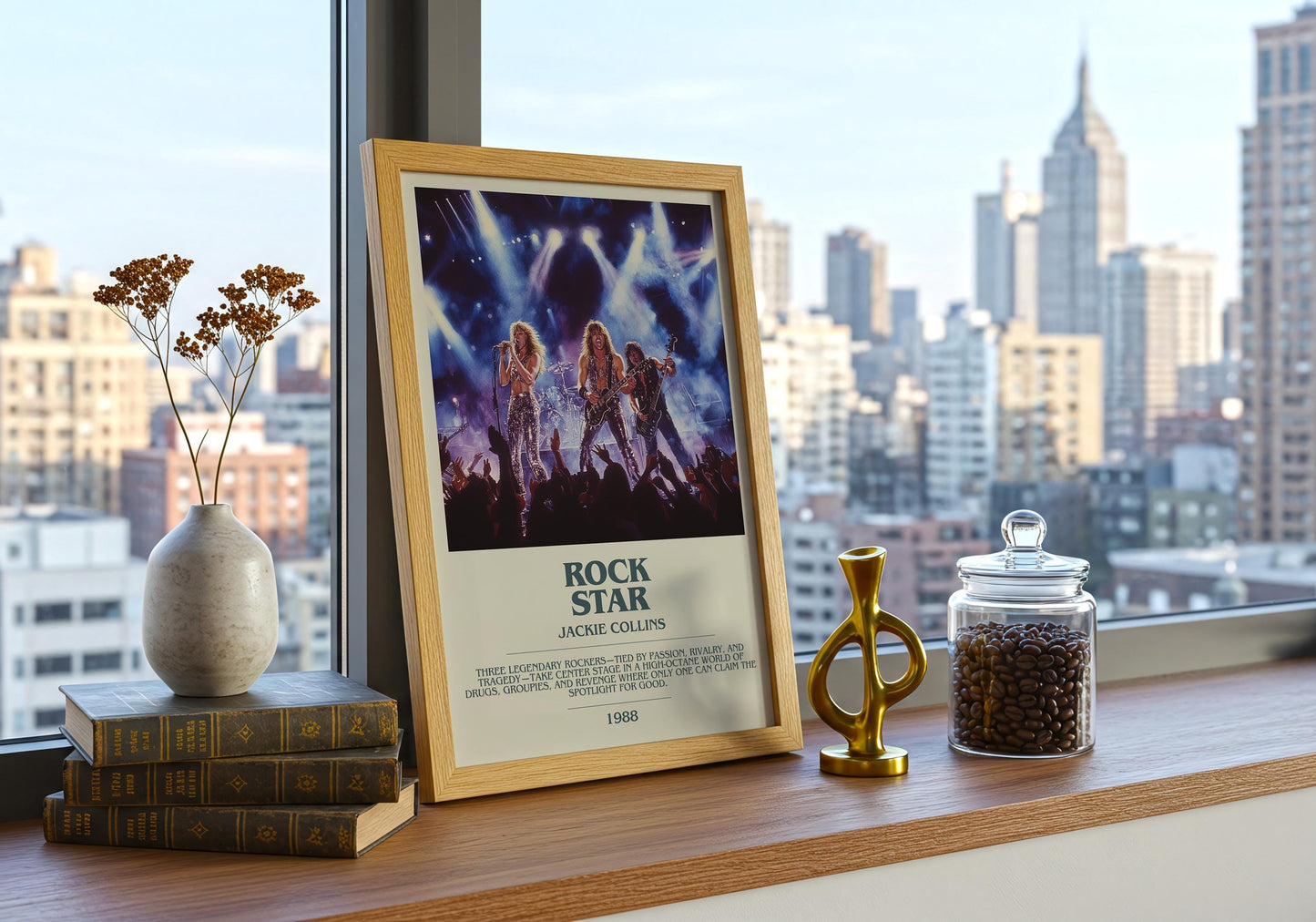 Rockstar by Jackie Collins Descriptive Poster Print. Free Delivery Wall Art Author & Blurb Book Artwork Novel