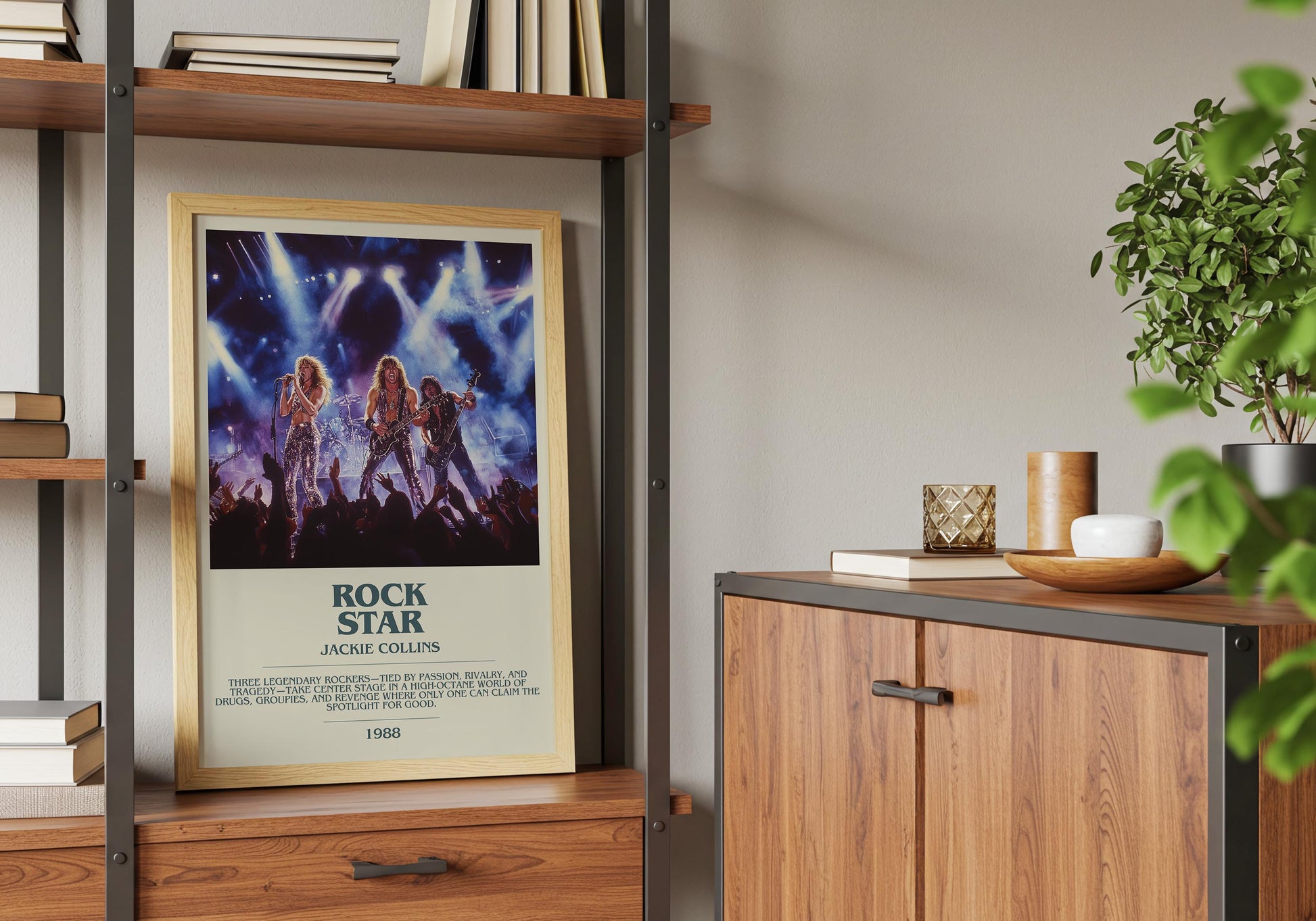 Rockstar by Jackie Collins Descriptive Poster Print. Free Delivery Wall Art Author & Blurb Book Artwork Novel