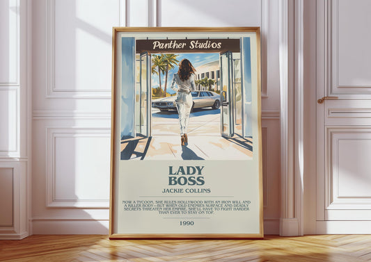 Lady Boss by Jackie Collins Descriptive Poster Print. Free Delivery Wall Art Author & Blurb Book Artwork Novel