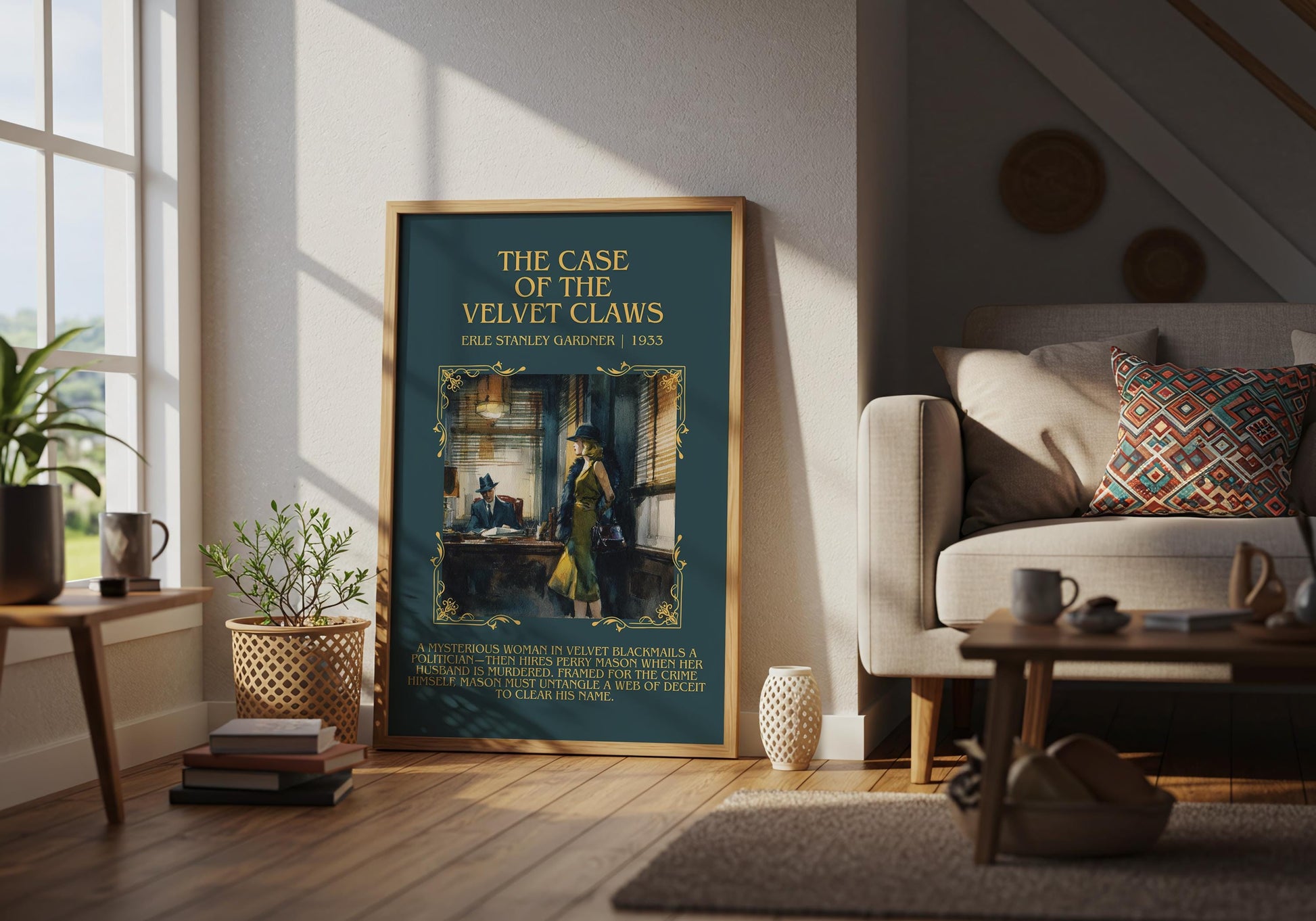 The Case Of The Velvet Claws by Erle Stanley Gardner Descriptive Poster Print.Free Delivery Wall Art Author&Blurb Book Artwork Novel