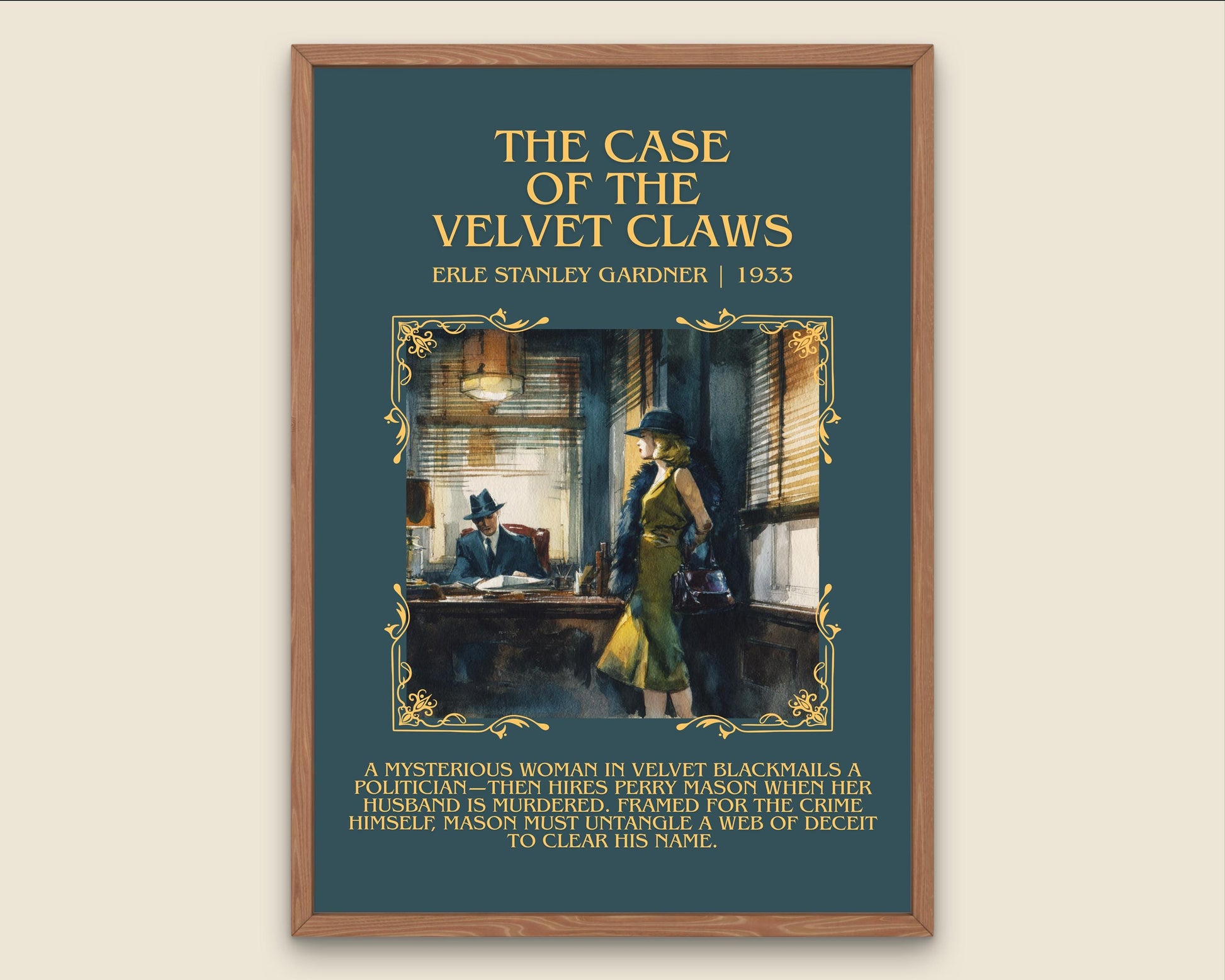 The Case Of The Velvet Claws by Erle Stanley Gardner Descriptive Poster Print.Free Delivery Wall Art Author&Blurb Book Artwork Novel