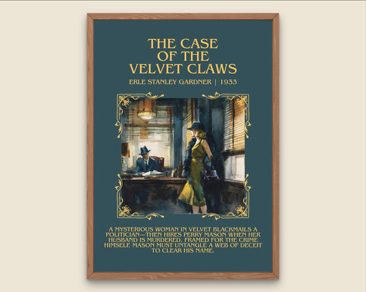The Case Of The Velvet Claws by Erle Stanley Gardner Descriptive Poster Print.Free Delivery Wall Art Author&Blurb Book Artwork Novel