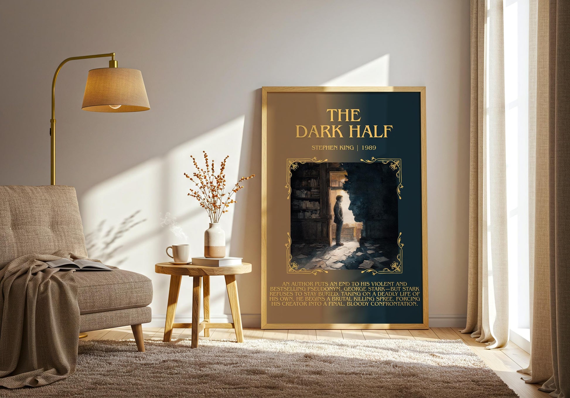 The Dark Half by Stephen King Descriptive Poster Print.Free Delivery Wall Art Author&Blurb Book Artwork Novel Wall Poster