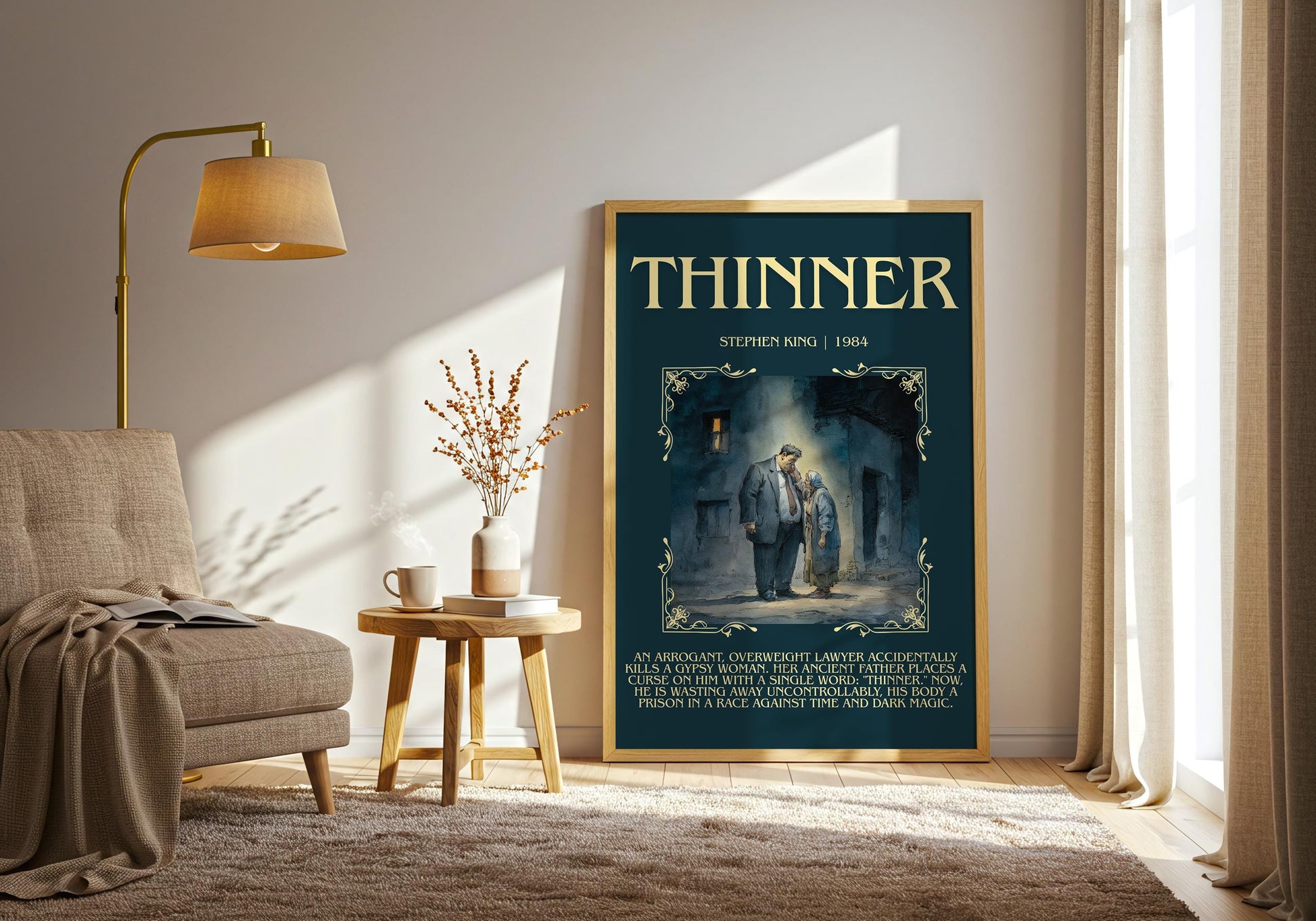 Thinner by Stephen King Descriptive Poster Print.Free Delivery Wall Art Author&Blurb Book Artwork Novel Poster Minimalist