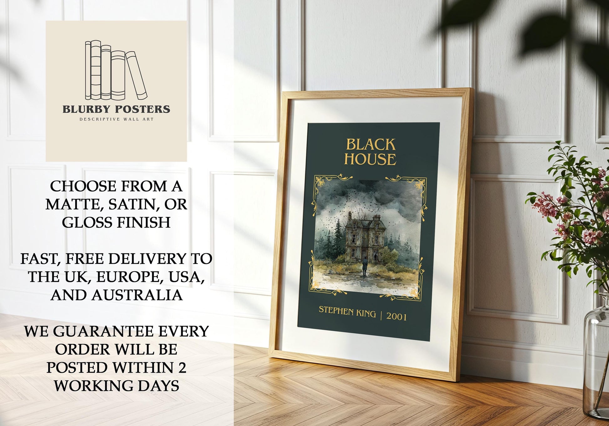 Black House by Stephen King Descriptive Poster Print.Free Delivery Wall Art Author&Blurb Book Artwork Novel Poster Minimalist