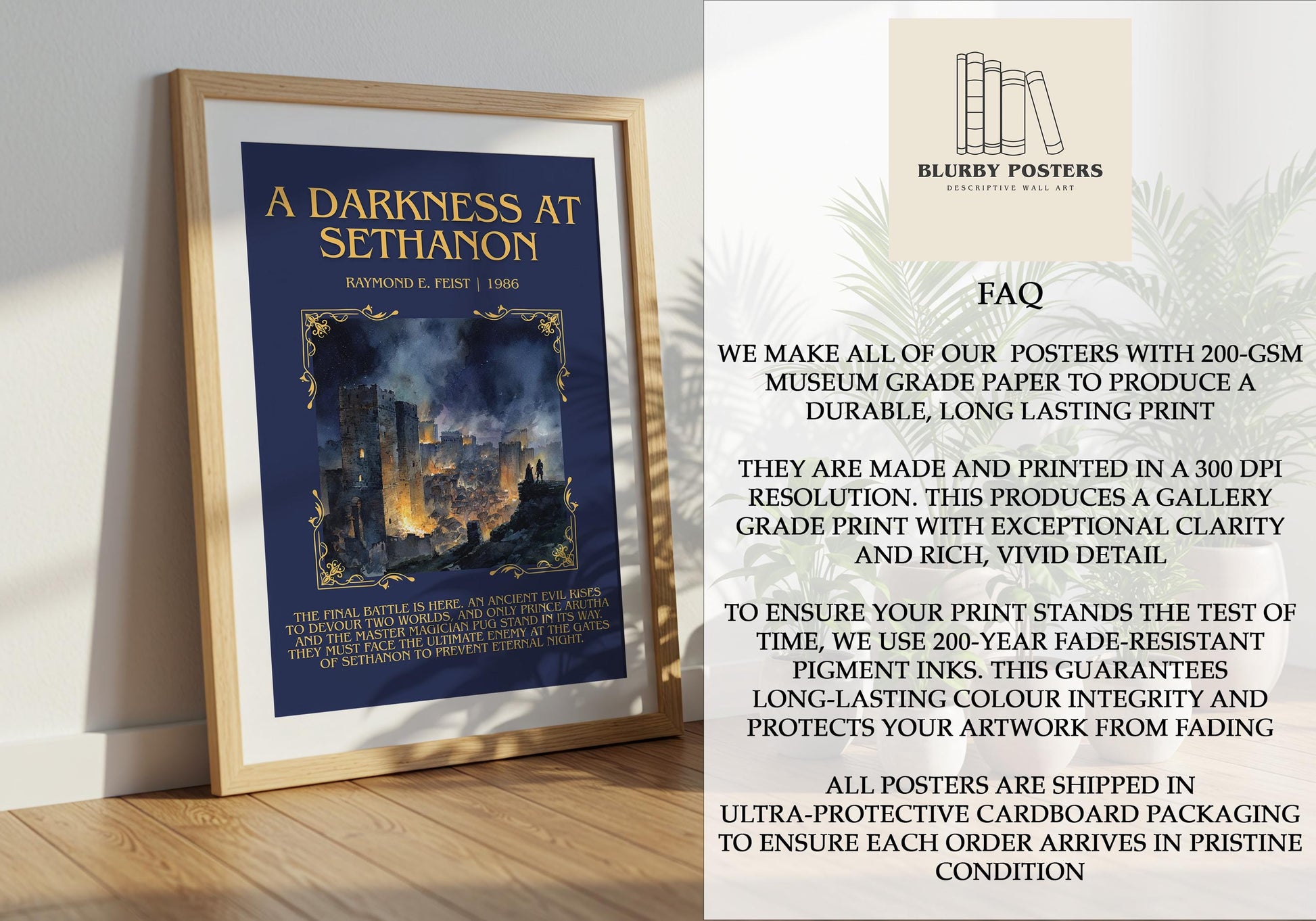 A Darkness At Sethanon by Raymond E.Feist Descriptive Poster Print.Free Delivery Wall Art Author&Blurb Book Artwork Novel Poster