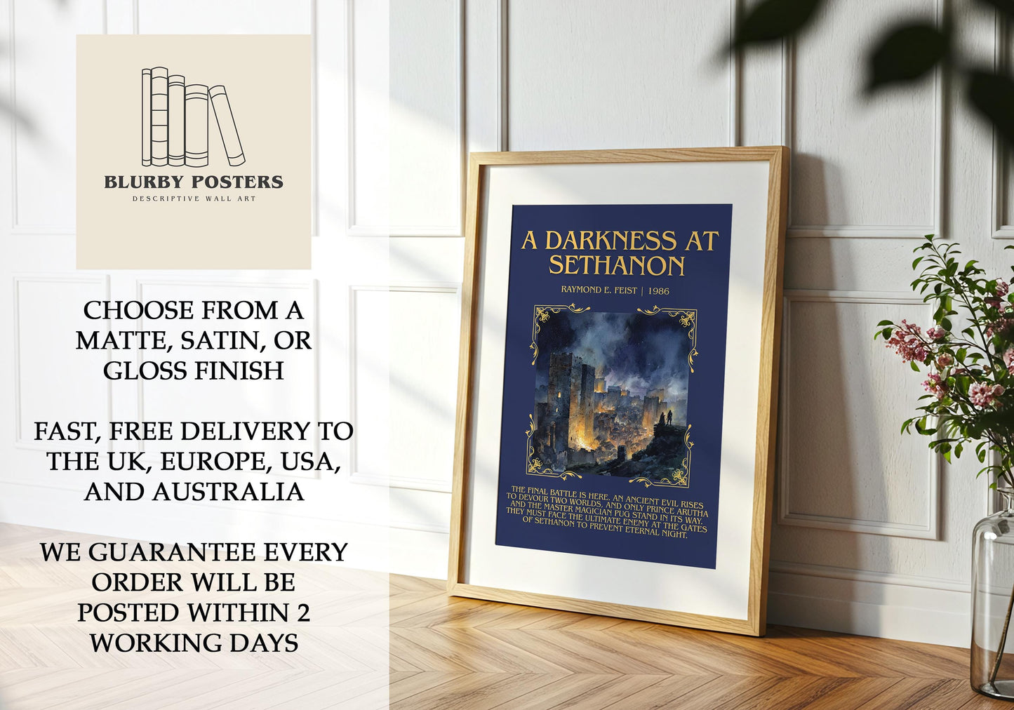 A Darkness At Sethanon by Raymond E.Feist Descriptive Poster Print.Free Delivery Wall Art Author&Blurb Book Artwork Novel Poster
