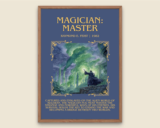 Magician: Master by Raymond E.Feist Descriptive Poster Print.Free Delivery Wall Art Author&Blurb Book Artwork Novel Poster