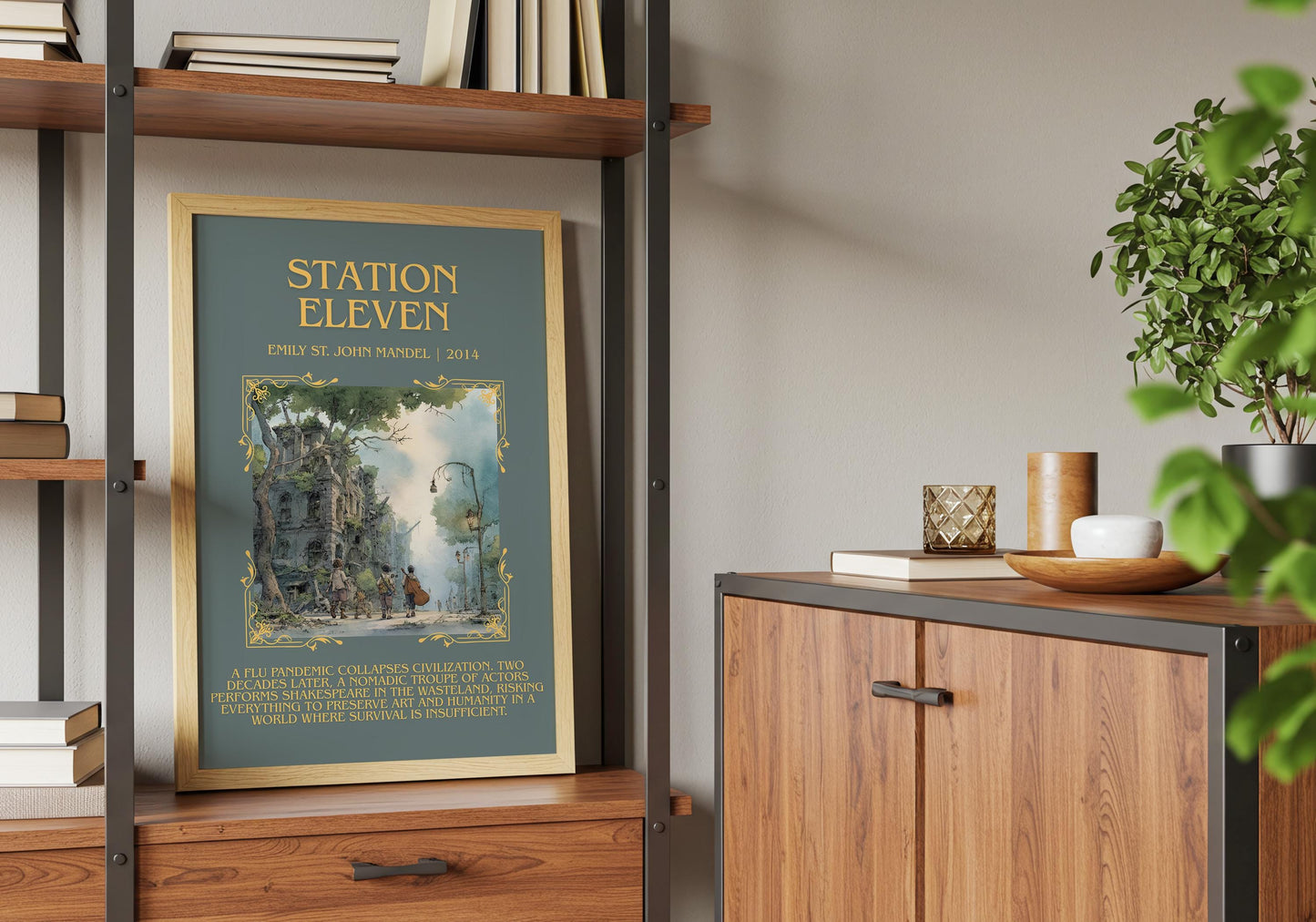 Station Eleven by Emily St. John Mandel Descriptive Poster Print.Free Delivery Wall Art Author&Blurb Book Artwork Novel Poster