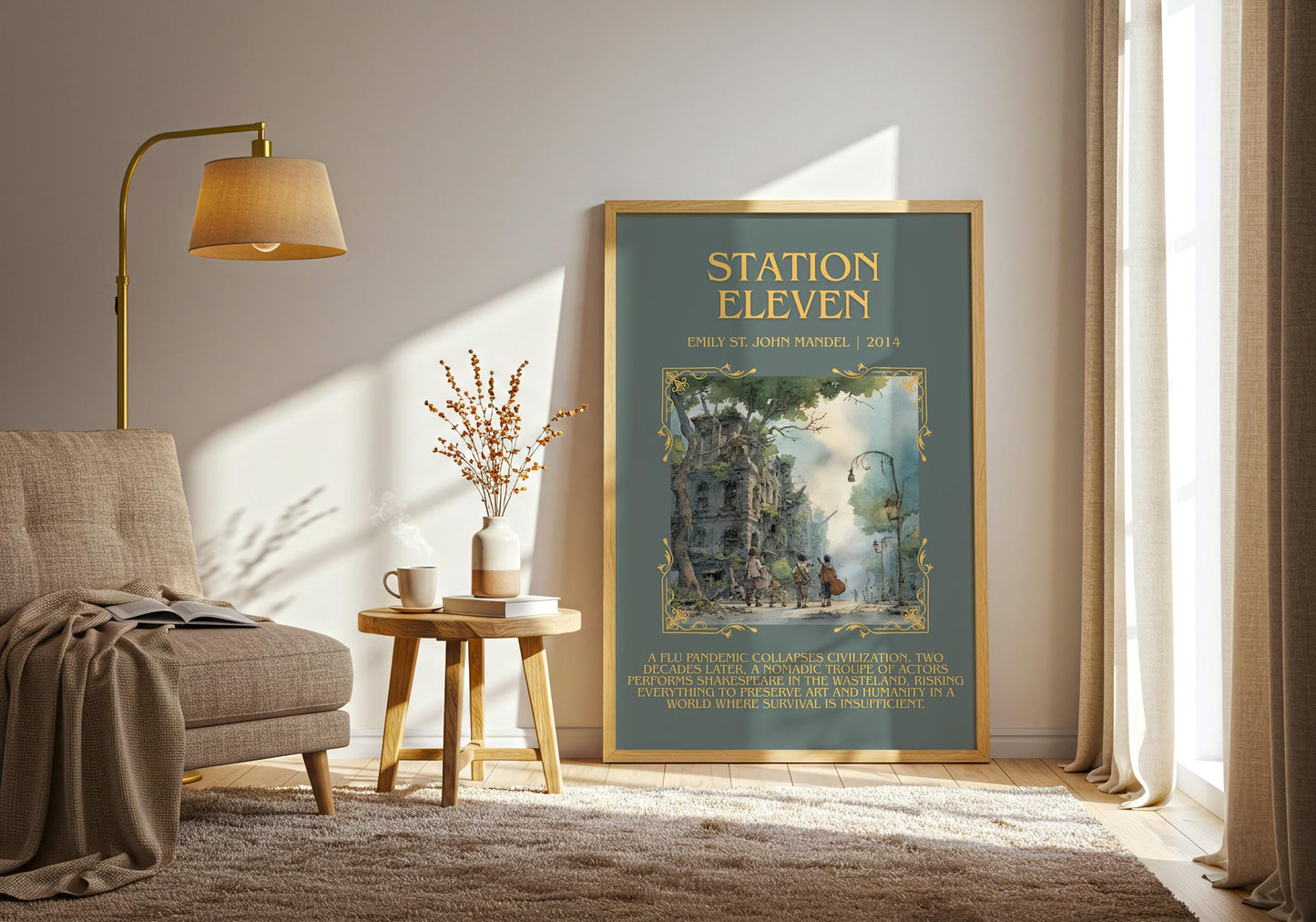 Station Eleven by Emily St. John Mandel Descriptive Poster Print.Free Delivery Wall Art Author&Blurb Book Artwork Novel Poster