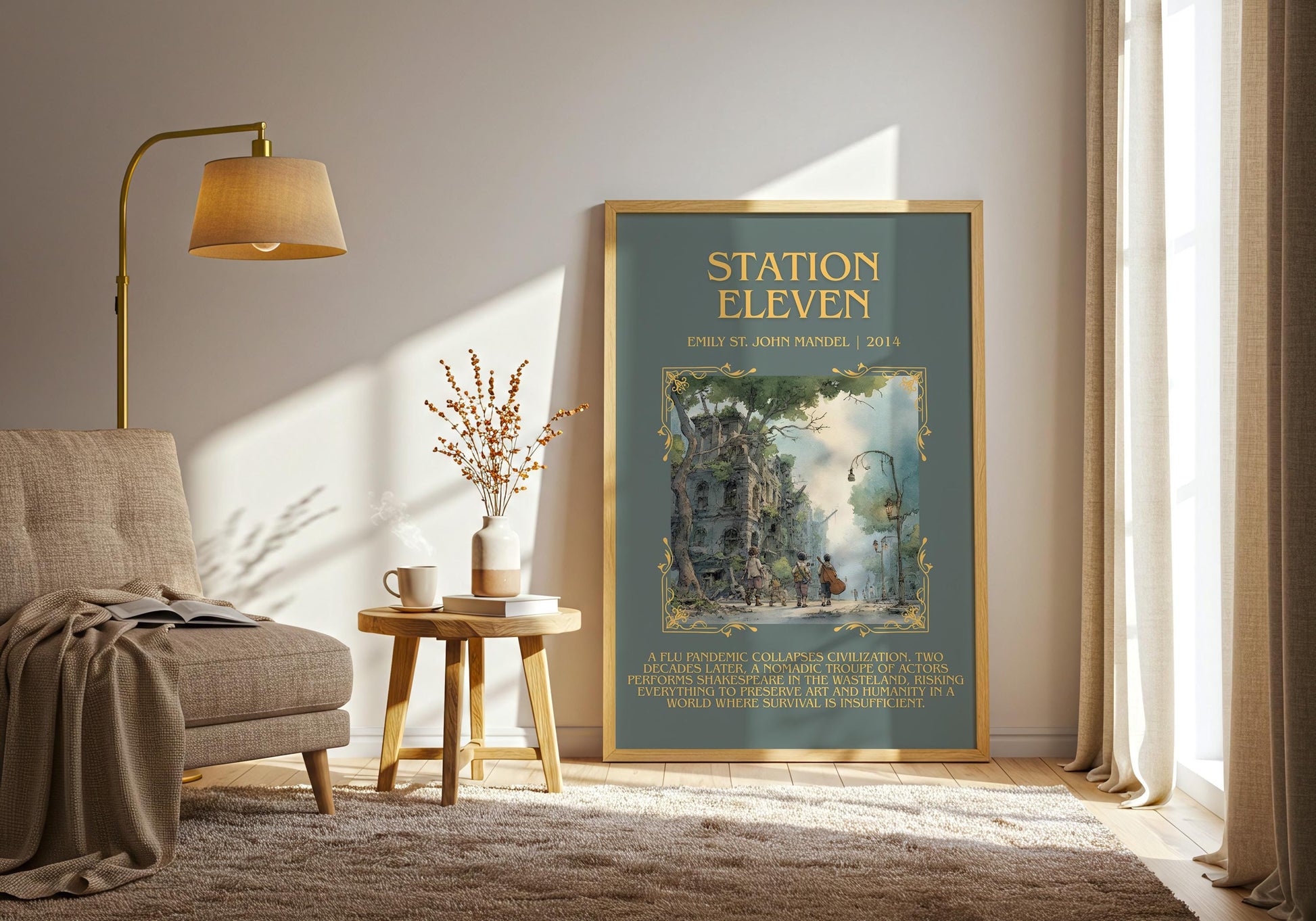 Station Eleven by Emily St. John Mandel Descriptive Poster Print.Free Delivery Wall Art Author&Blurb Book Artwork Novel Poster