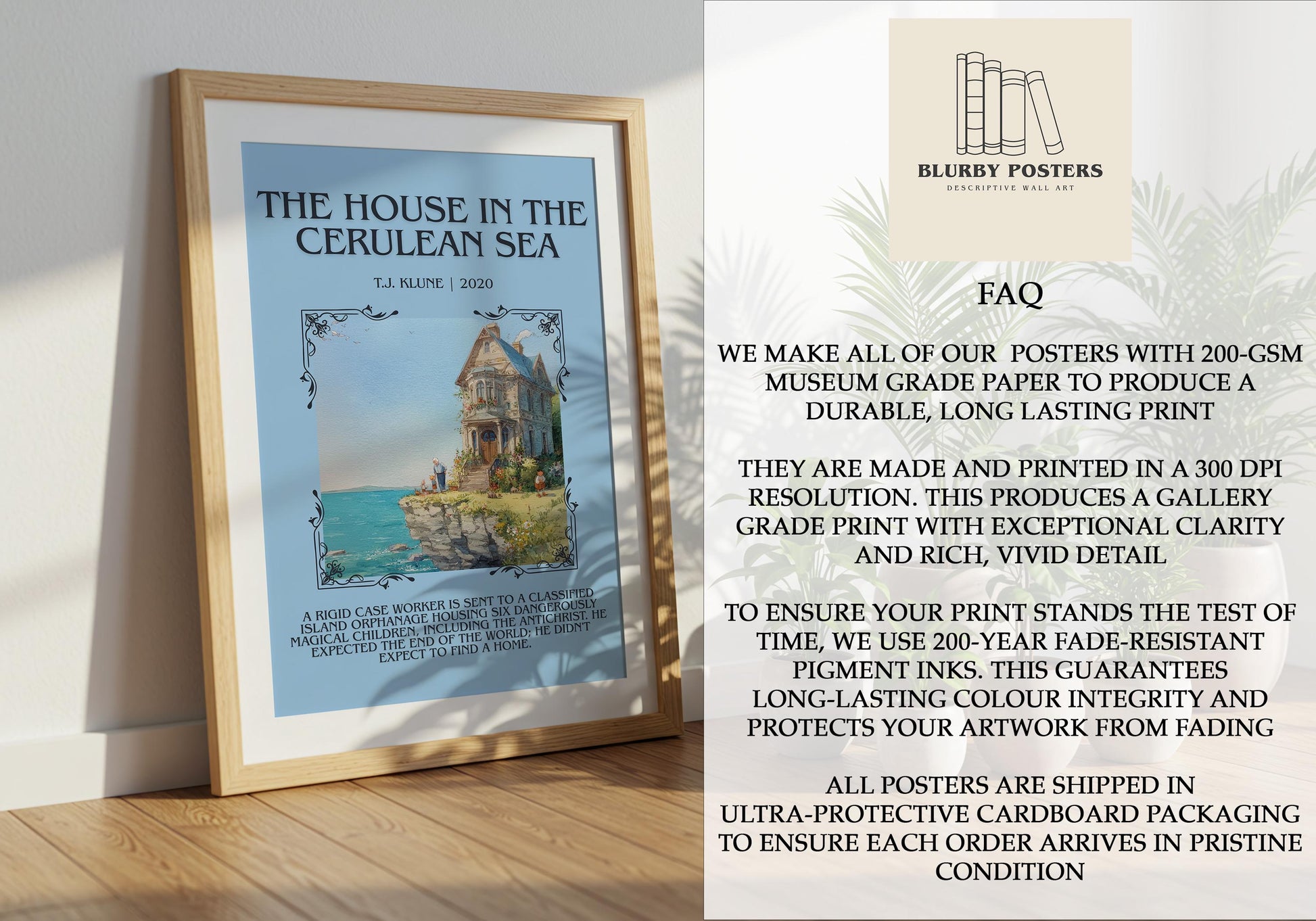 The House In The Cerulean Sea by T.J. Klune Descriptive Poster Print.Free Delivery Wall Art Author&Blurb Book Artwork Novel Poster