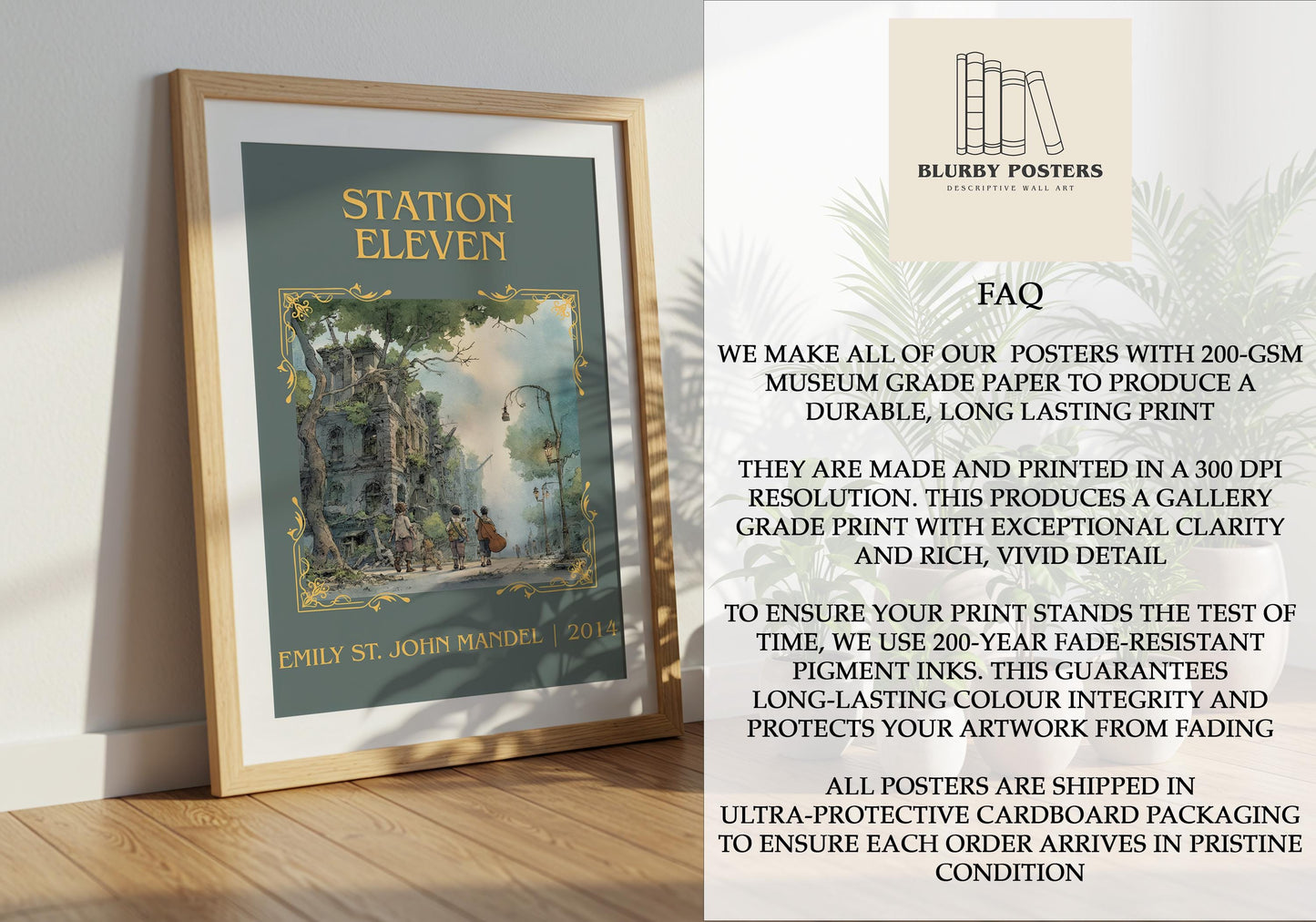 Station Eleven by Emily St. John Mandel Descriptive Poster Print.Free Delivery Wall Art Author&Blurb Book Artwork Novel Poster