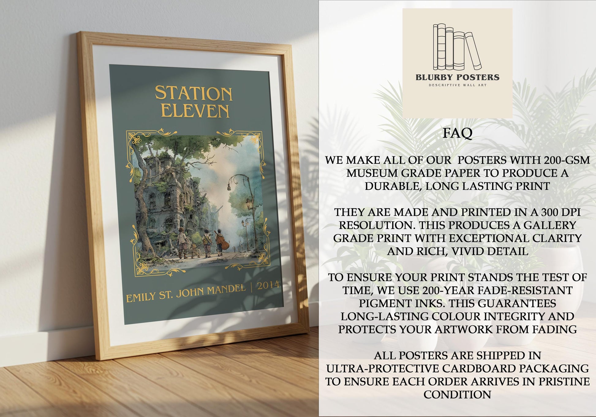 Station Eleven by Emily St. John Mandel Descriptive Poster Print.Free Delivery Wall Art Author&Blurb Book Artwork Novel Poster