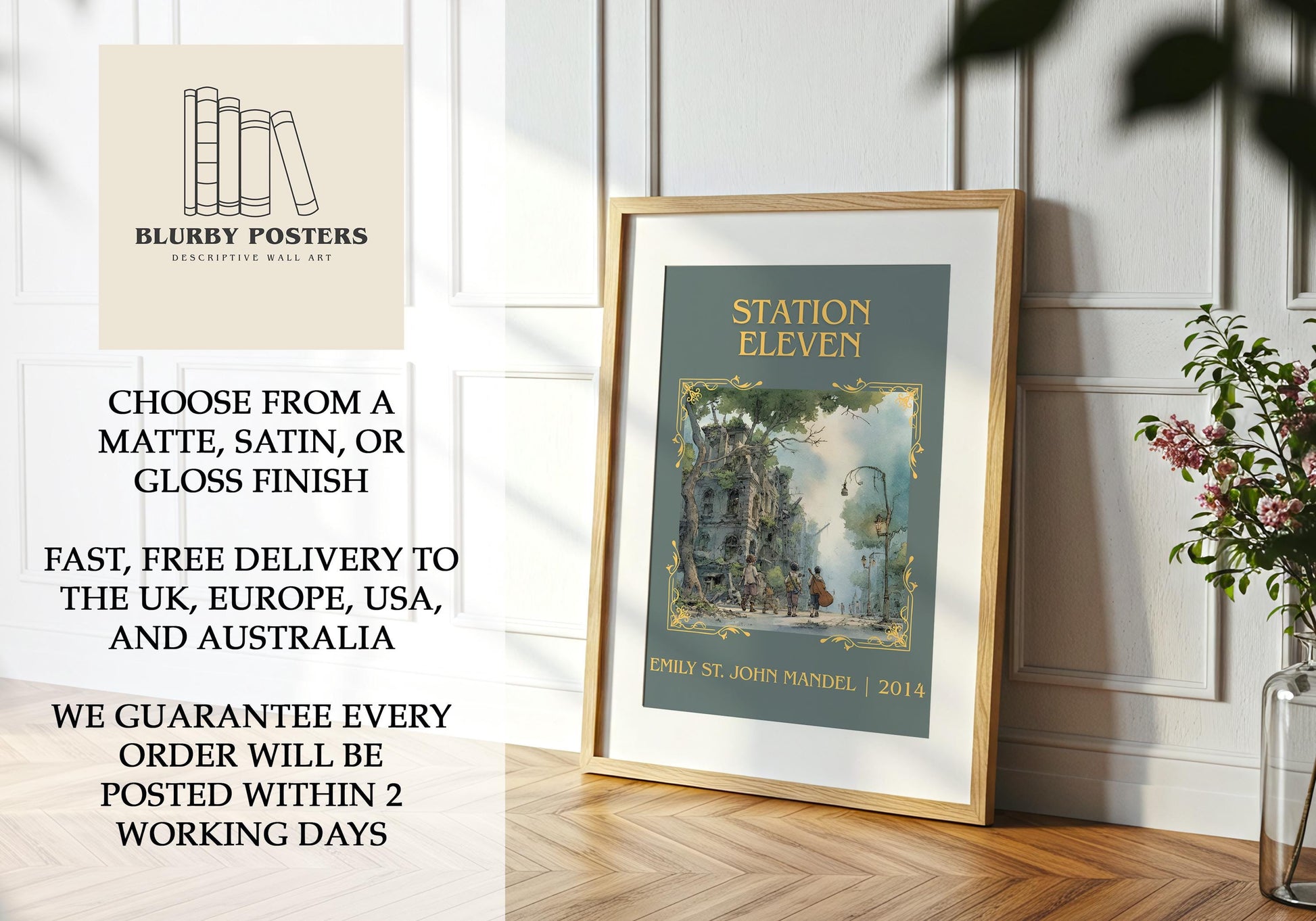 Station Eleven by Emily St. John Mandel Descriptive Poster Print.Free Delivery Wall Art Author&Blurb Book Artwork Novel Poster