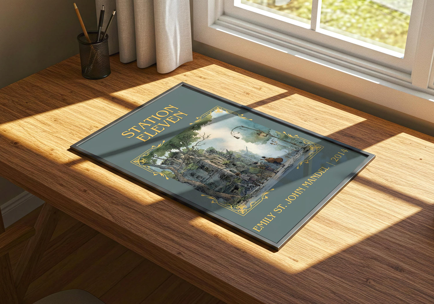 Station Eleven by Emily St. John Mandel Descriptive Poster Print.Free Delivery Wall Art Author&Blurb Book Artwork Novel Poster
