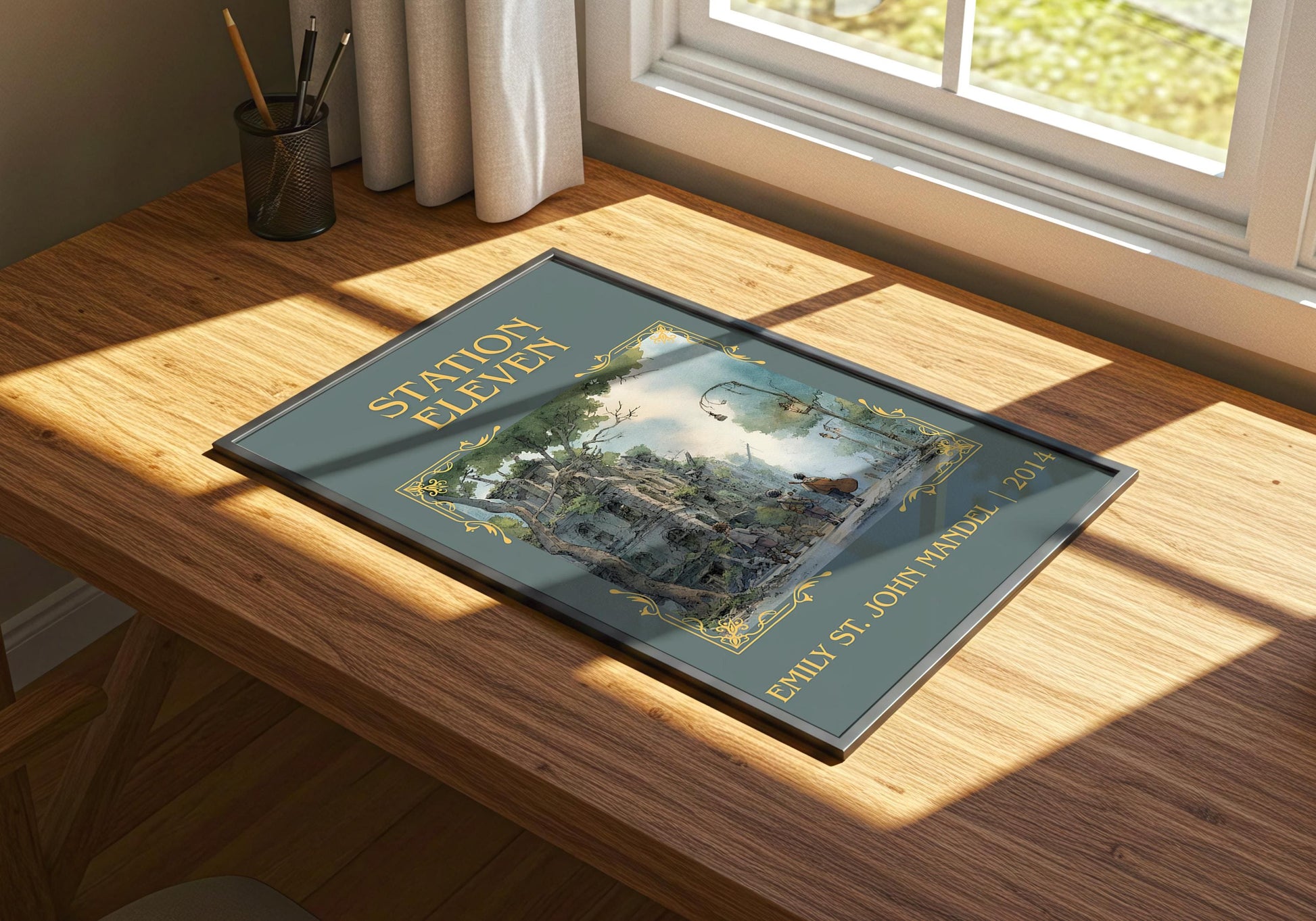 Station Eleven by Emily St. John Mandel Descriptive Poster Print.Free Delivery Wall Art Author&Blurb Book Artwork Novel Poster