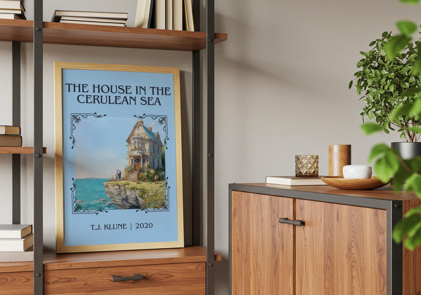 The House In The Cerulean Sea by T.J. Klune Descriptive Poster Print.Free Delivery Wall Art Author&Blurb Book Artwork Novel Poster