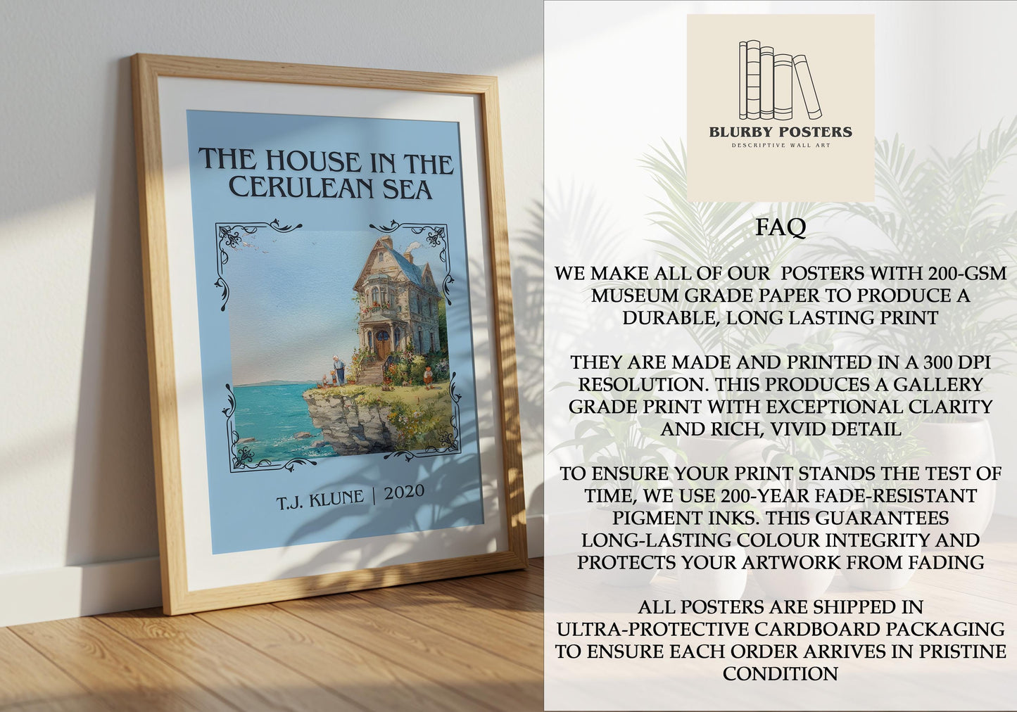 The House In The Cerulean Sea by T.J. Klune Descriptive Poster Print.Free Delivery Wall Art Author&Blurb Book Artwork Novel Poster