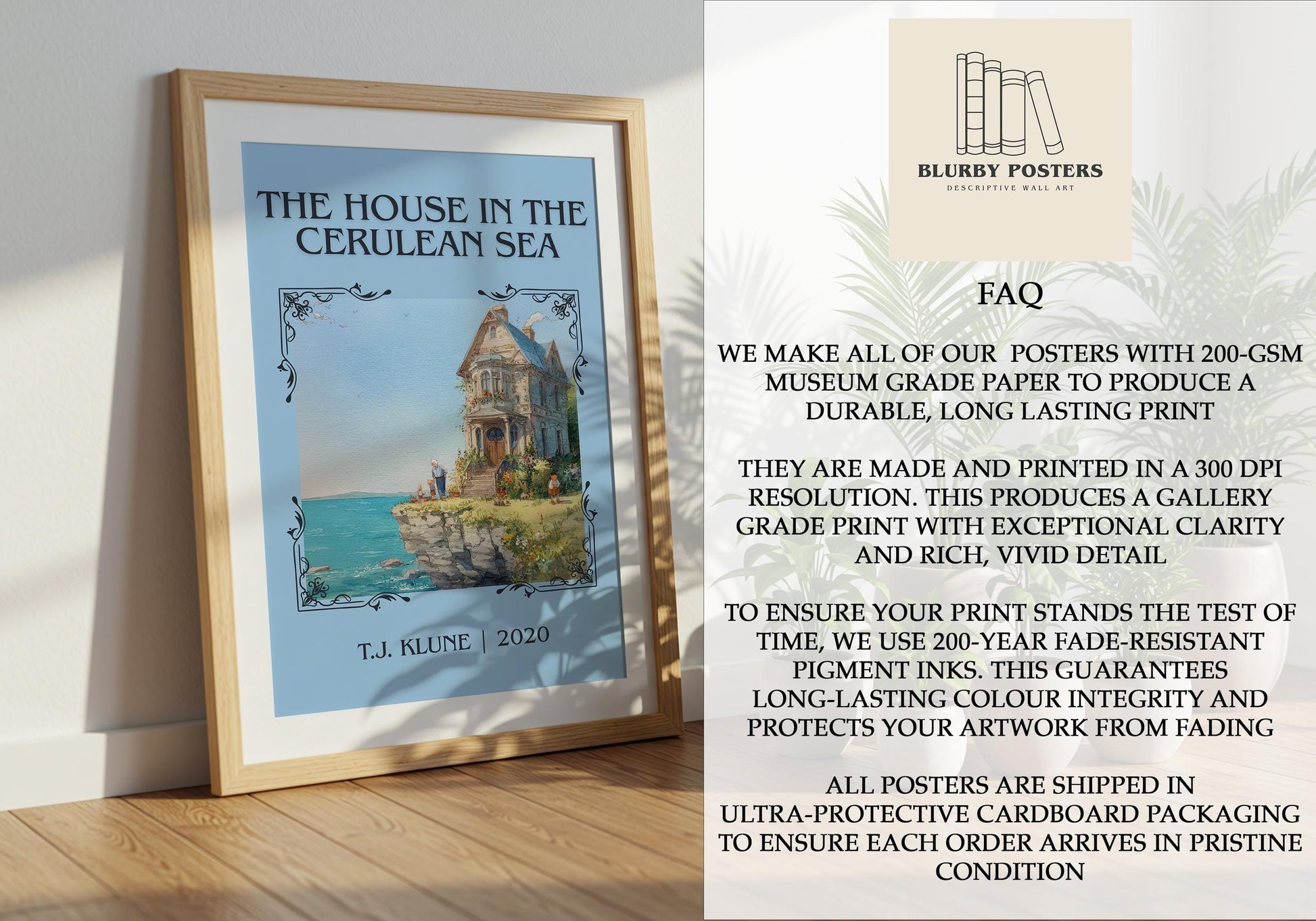 The House In The Cerulean Sea by T.J. Klune Descriptive Poster Print.Free Delivery Wall Art Author&Blurb Book Artwork Novel Poster