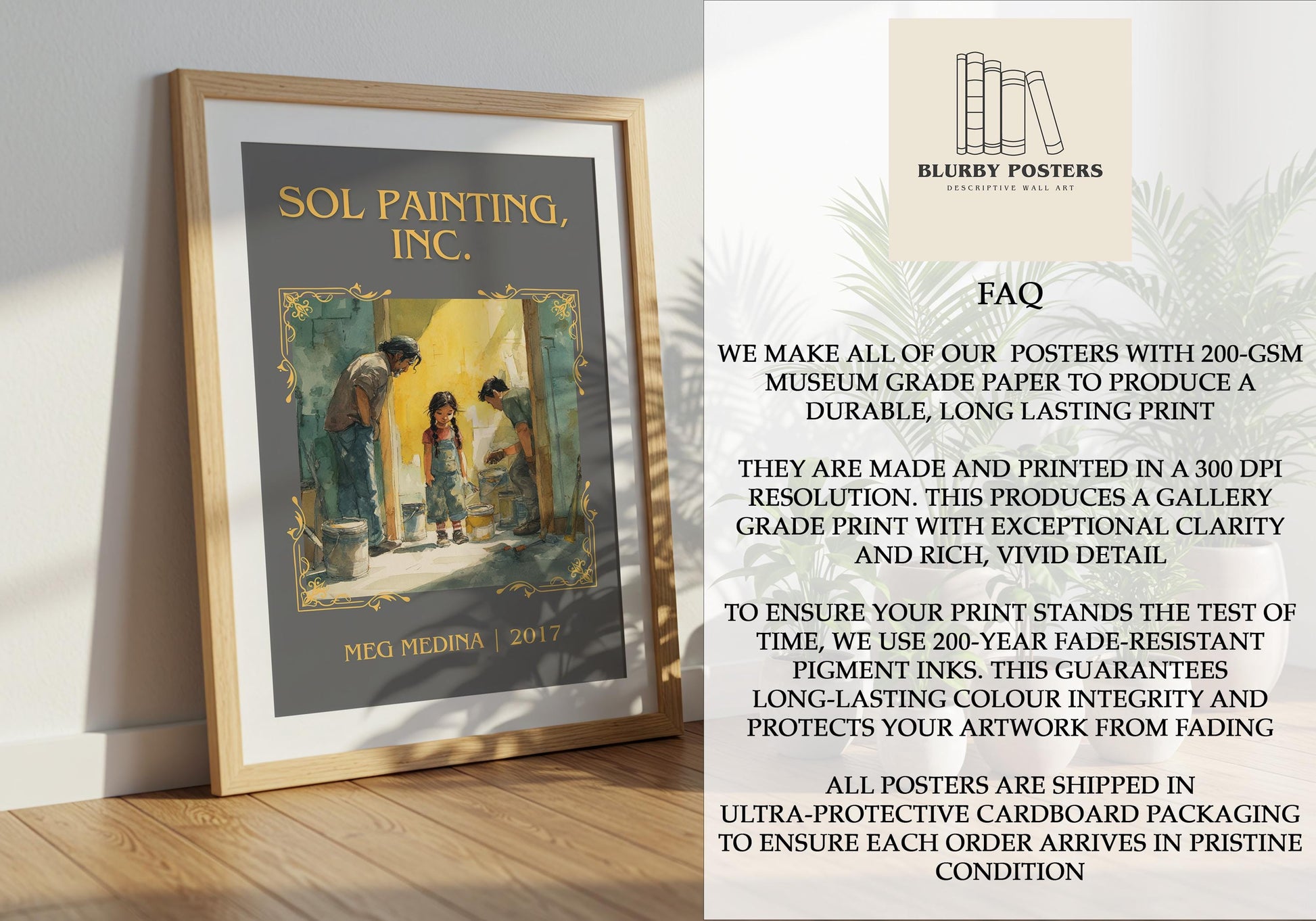 Sol Painting, Inc. by Meg Medina Descriptive Poster Print.Free Delivery Wall Art Author&Blurb Book Artwork Novel Poster