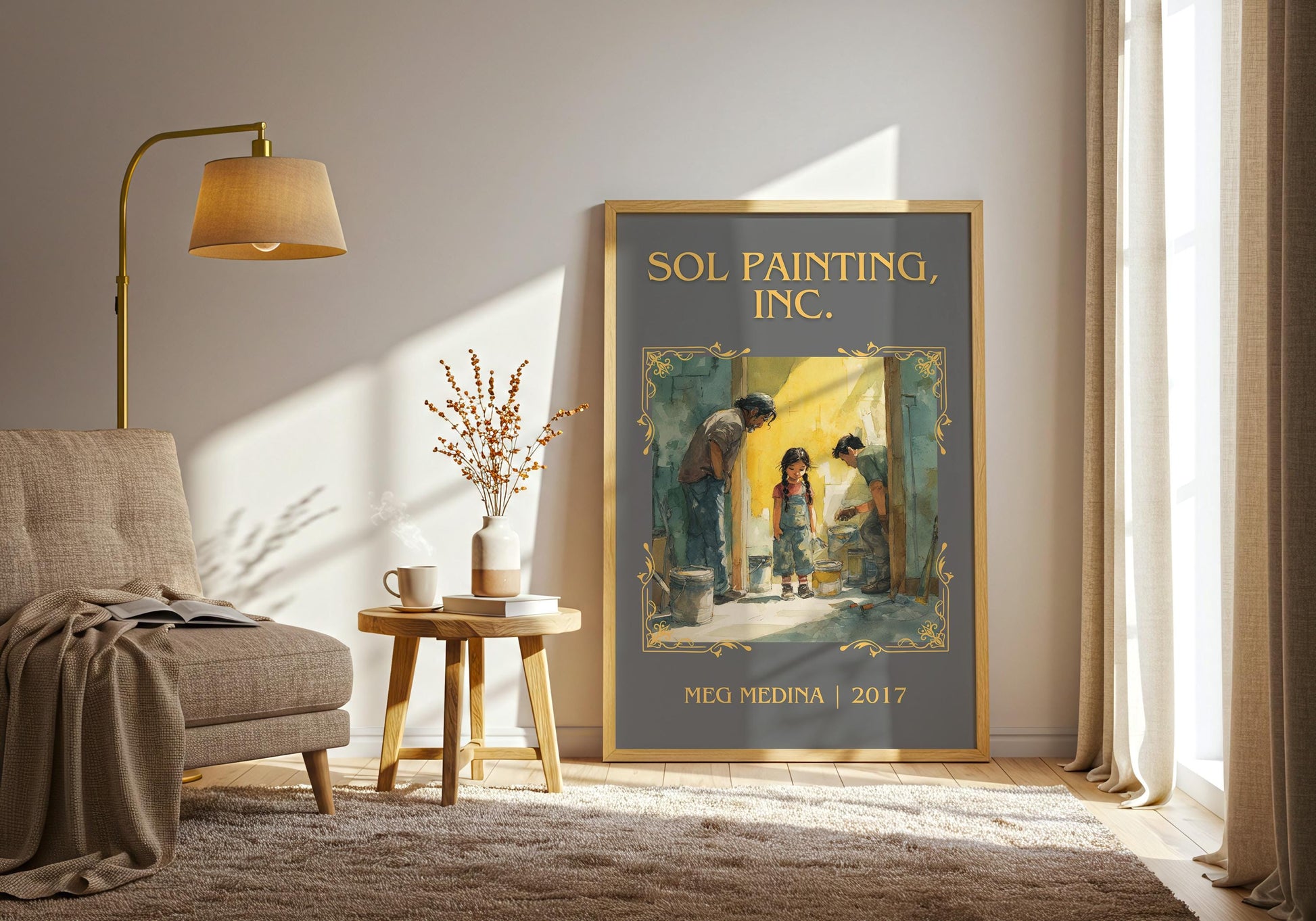 Sol Painting, Inc. by Meg Medina Descriptive Poster Print.Free Delivery Wall Art Author&Blurb Book Artwork Novel Poster