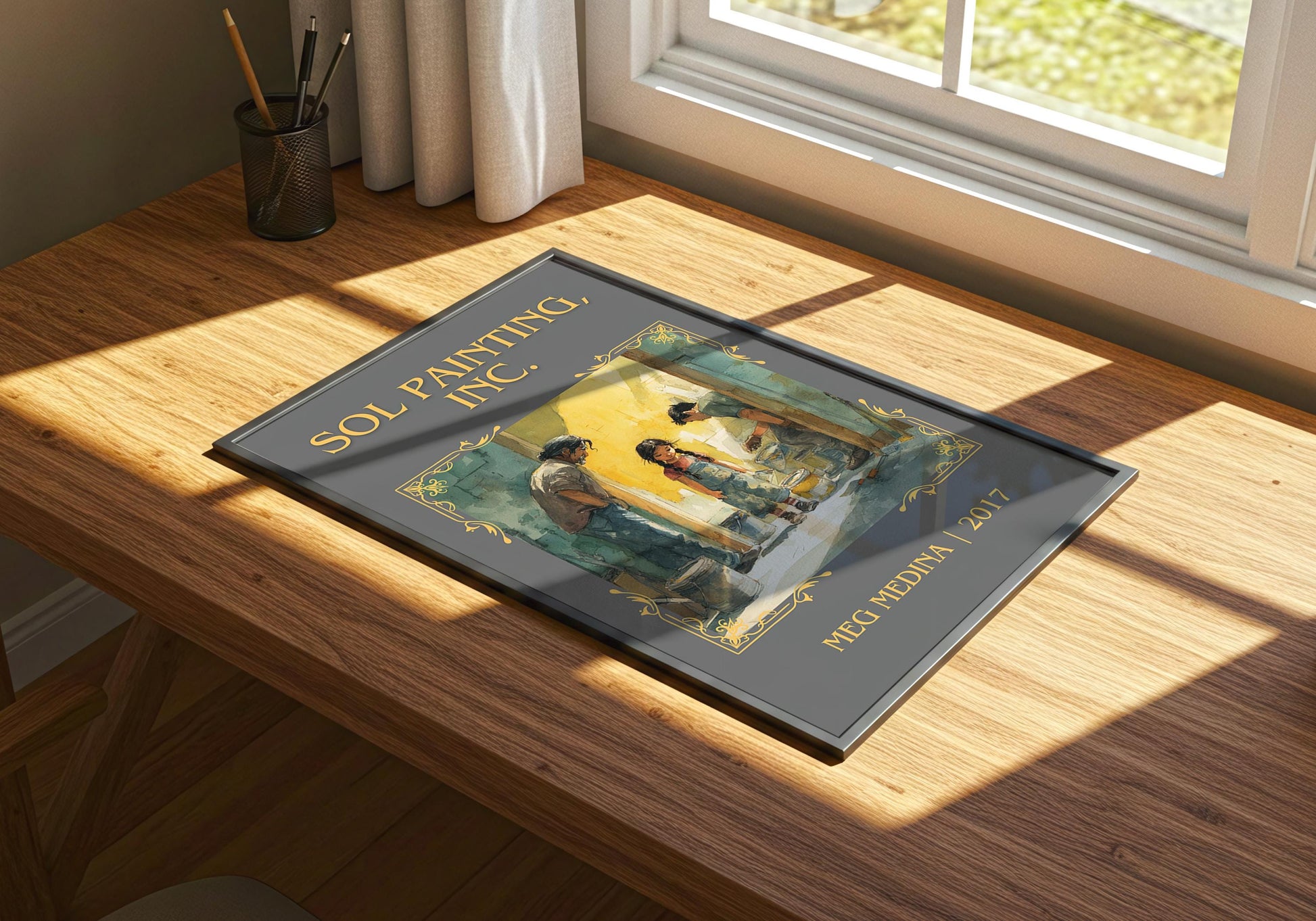 Sol Painting, Inc. by Meg Medina Descriptive Poster Print.Free Delivery Wall Art Author&Blurb Book Artwork Novel Poster