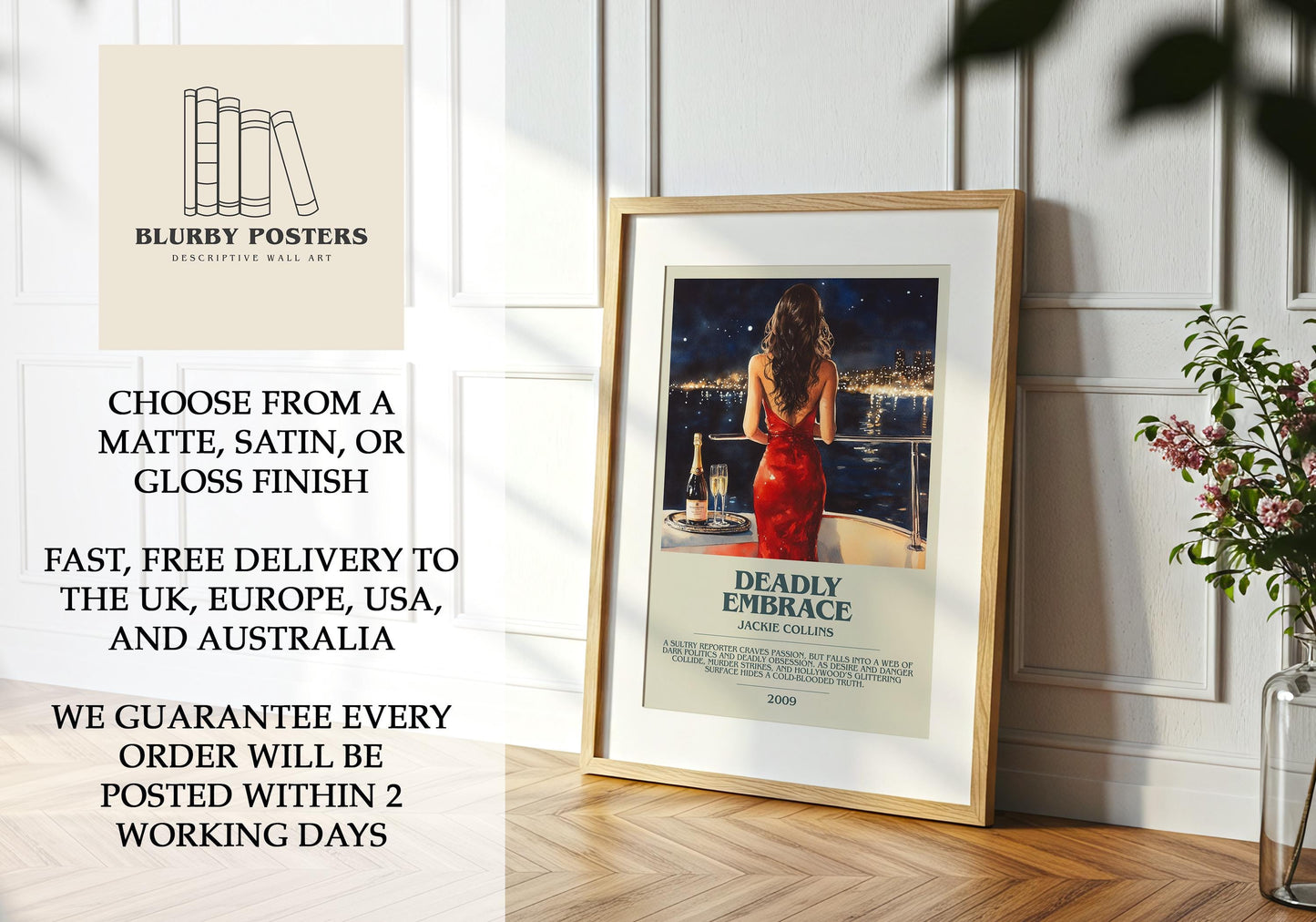 Deadly Embrace by Jackie Collins | Descriptive Book Poster | Modern