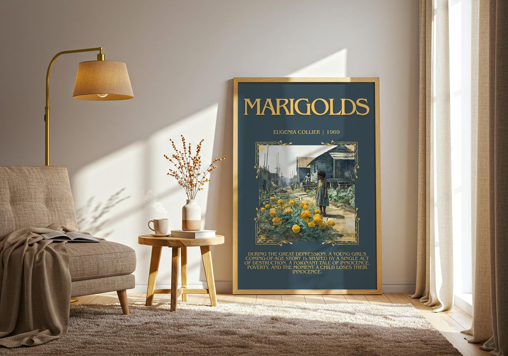 Marigolds By Eugenia Collier Descriptive Poster Print.Free Delivery Wall Art Author&Blurb Book Artwork Novel Poster